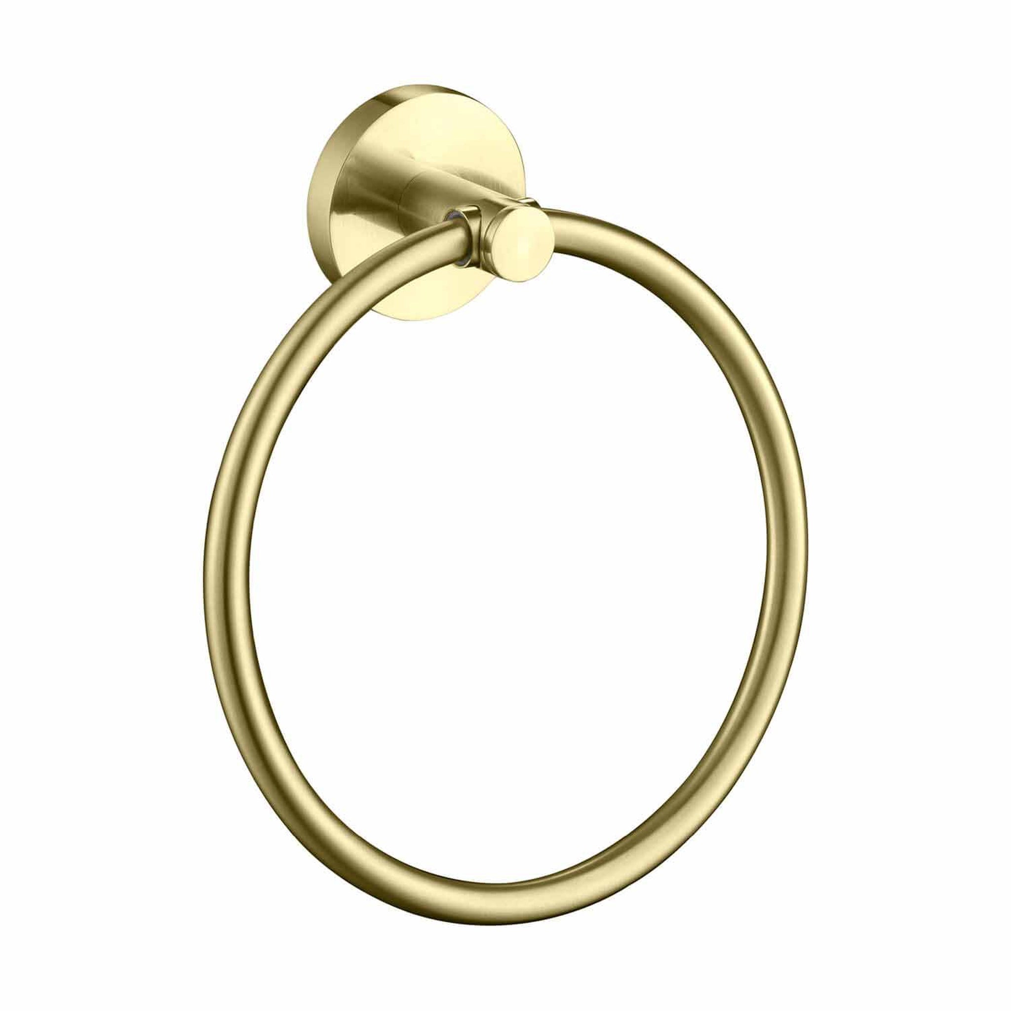 KIBI, KIBI Circular Brass Bathroom Towel Ring in Brushed Gold Finish