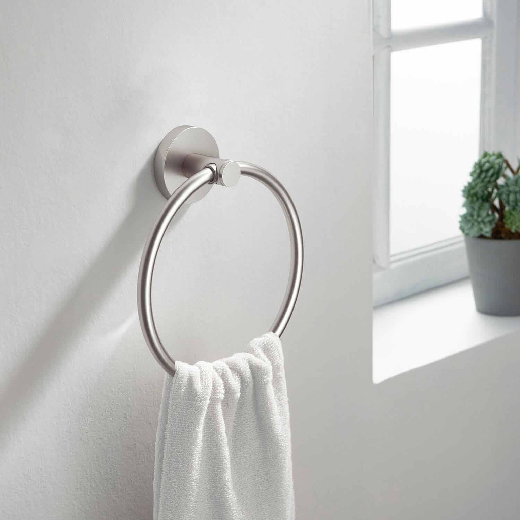 KIBI, KIBI Circular Brass Bathroom Towel Ring in Brushed Nickel Finish