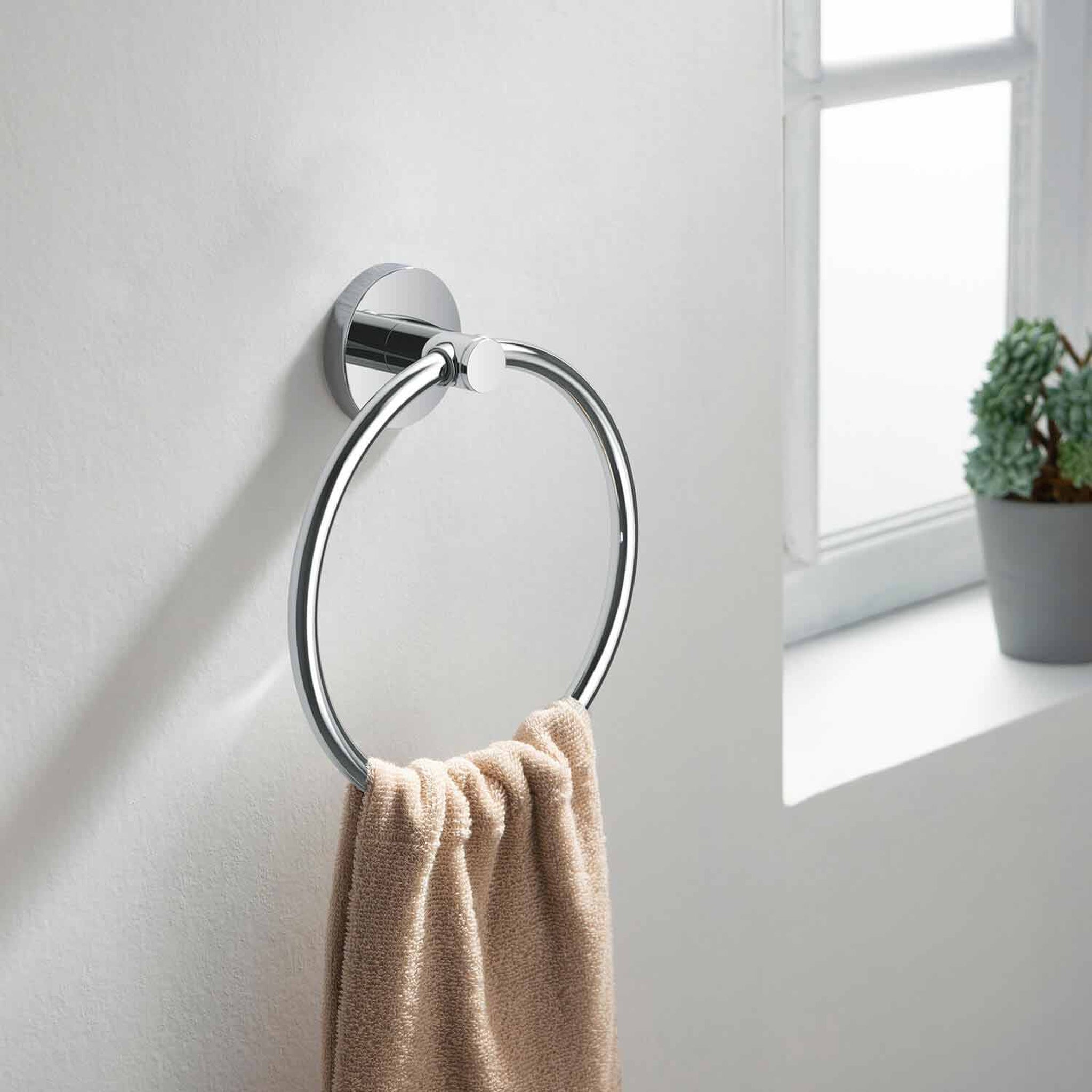 KIBI, KIBI Circular Brass Bathroom Towel Ring in Chrome Finish