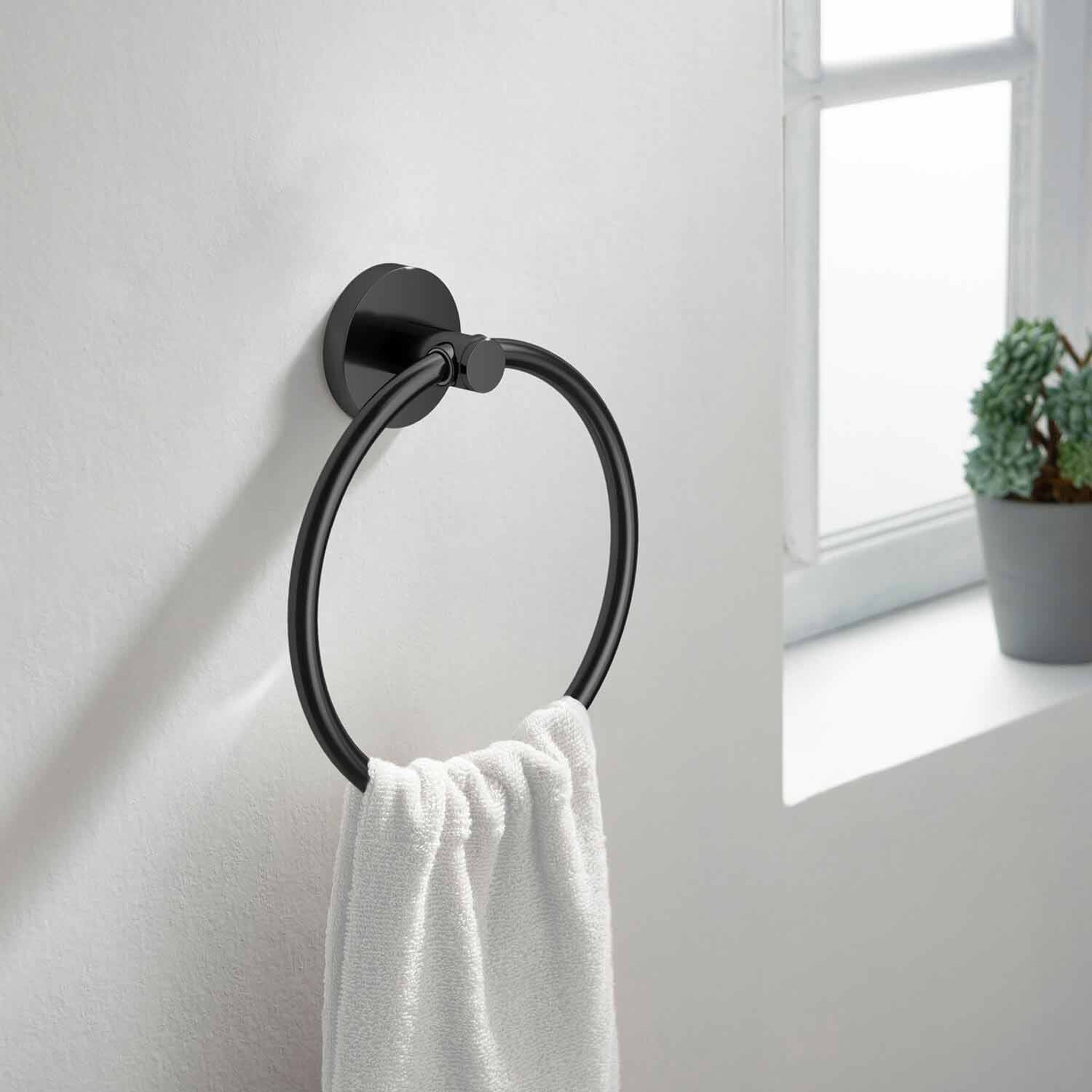 KIBI, KIBI Circular Brass Bathroom Towel Ring in Matte Black Finish