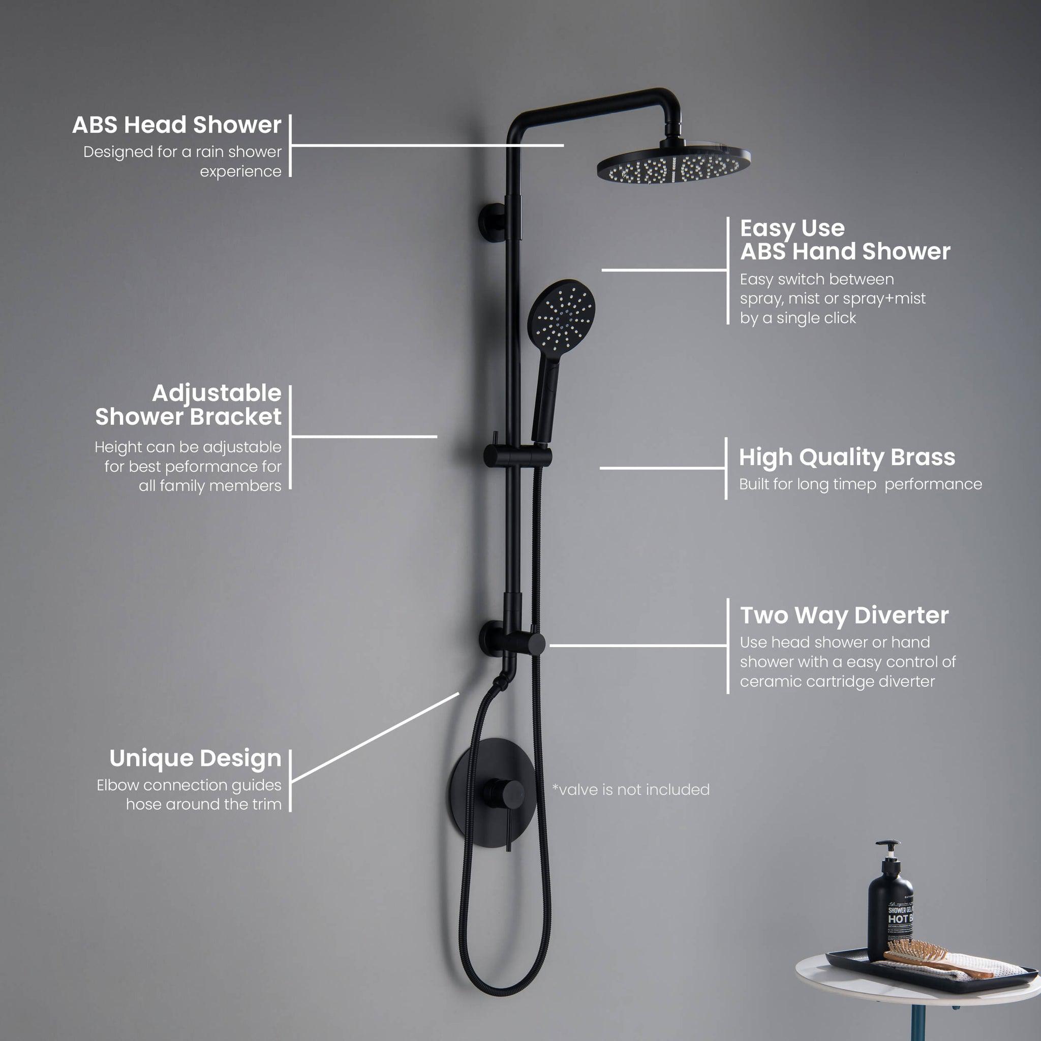KIBI, KIBI Circular Shower Column With Dual Function Shower Head in Matte Black Finish
