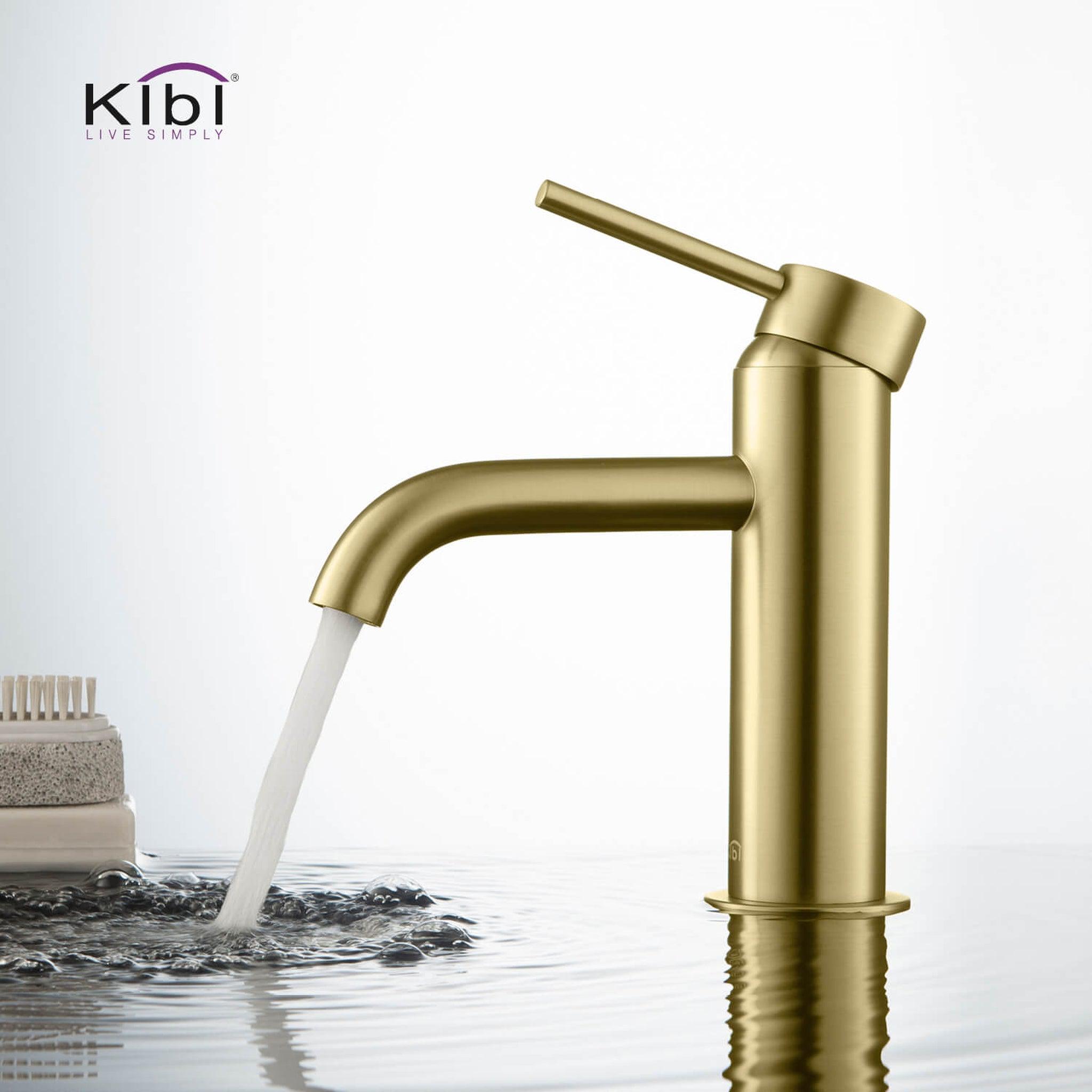 KIBI, KIBI Circular Single Handle Brushed Gold Solid Brass Bathroom Sink Faucet