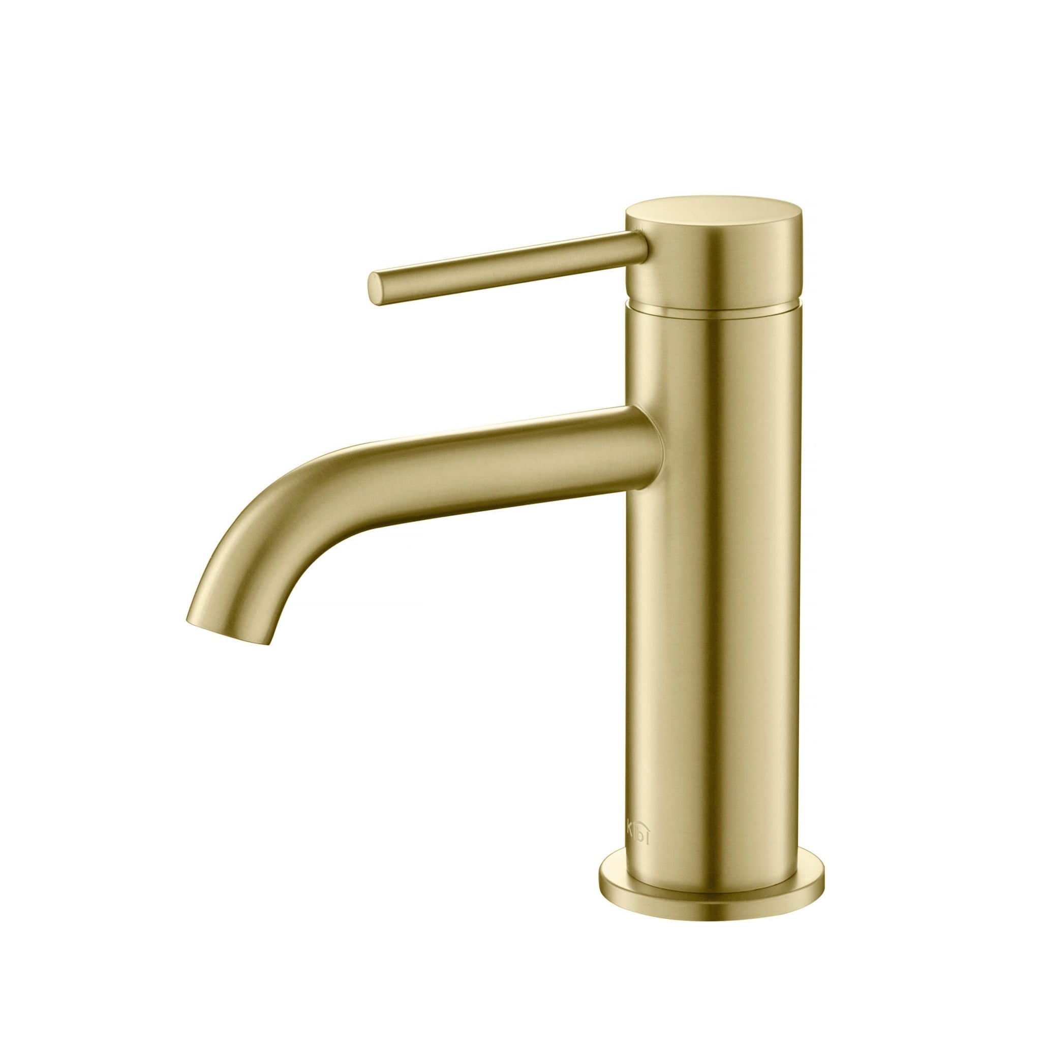 KIBI, KIBI Circular Single Handle Brushed Gold Solid Brass Bathroom Sink Faucet With Pop-Up Drain Stopper Small Cover With Overflow