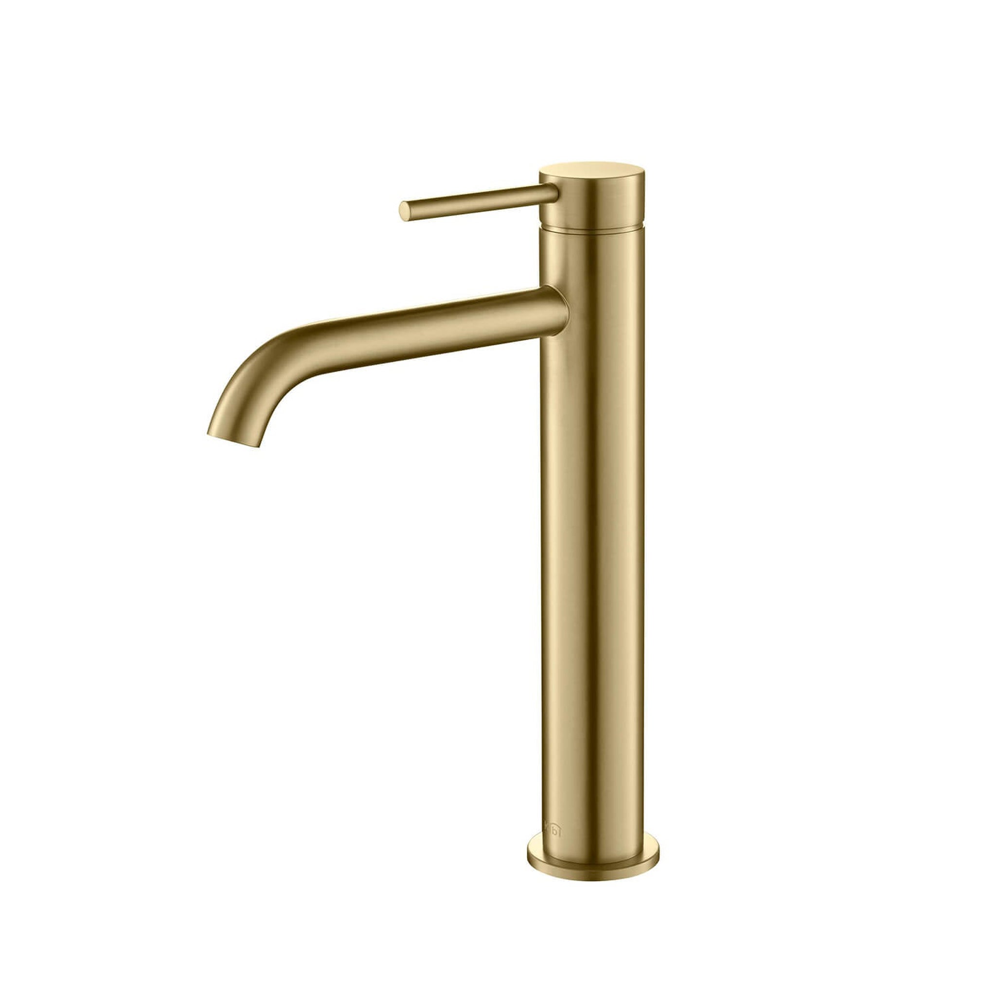 KIBI, KIBI Circular Single Handle Brushed Gold Solid Brass Bathroom Vessel Sink Faucet