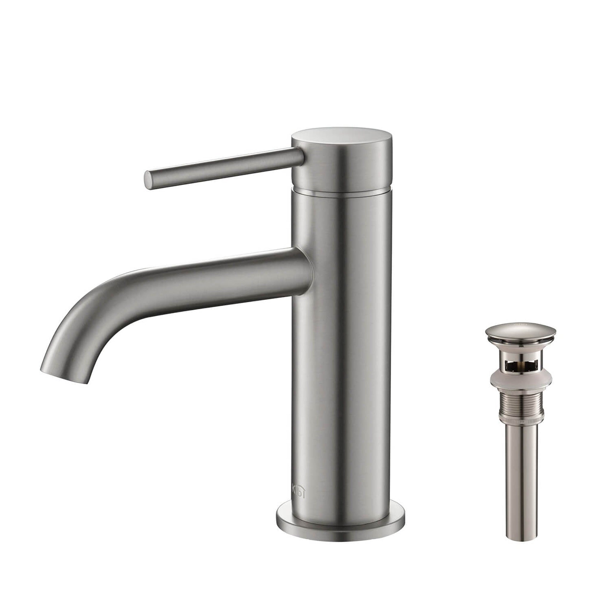 KIBI, KIBI Circular Single Handle Brushed Nickel Solid Brass Bathroom Sink Faucet With Pop-Up Drain Stopper Small Cover With Overflow