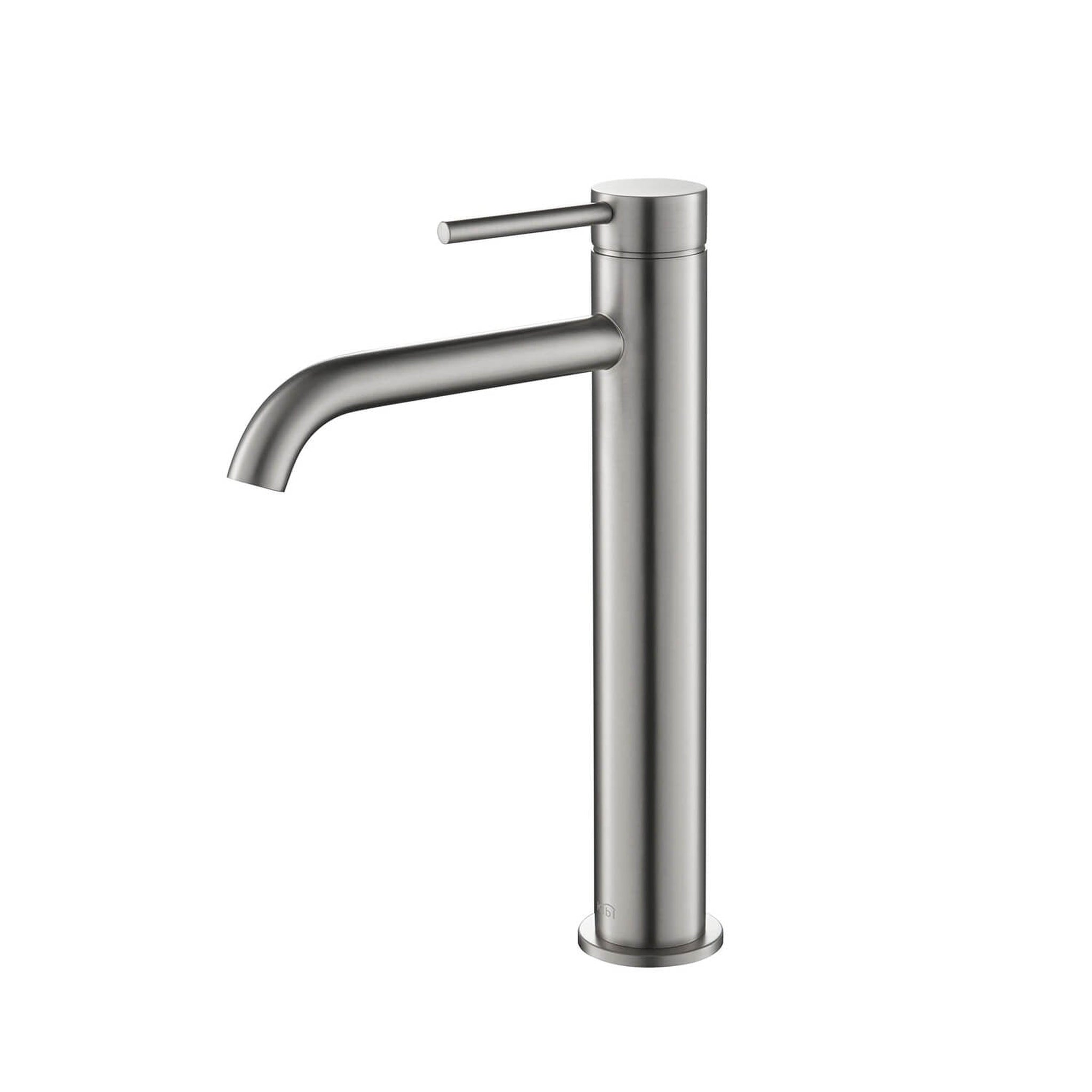 KIBI, KIBI Circular Single Handle Brushed Nickel Solid Brass Bathroom Vessel Sink Faucet