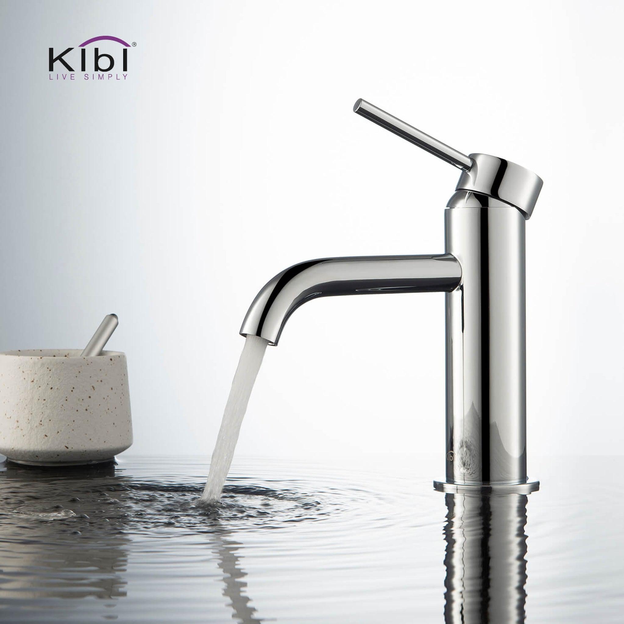 KIBI, KIBI Circular Single Handle Chrome Solid Brass Bathroom Sink Faucet With Pop-Up Drain Stopper Small Cover With Overflow