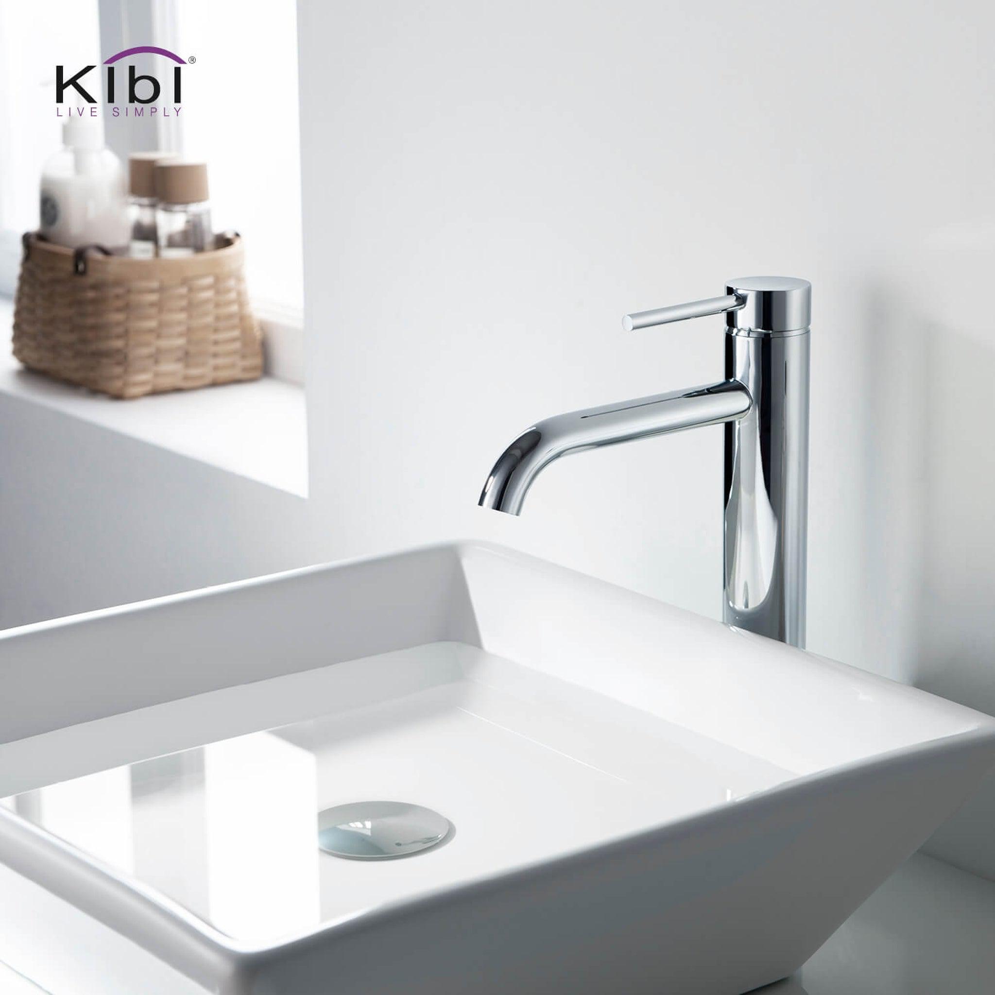 KIBI, KIBI Circular Single Handle Chrome Solid Brass Bathroom Vessel Sink Faucet