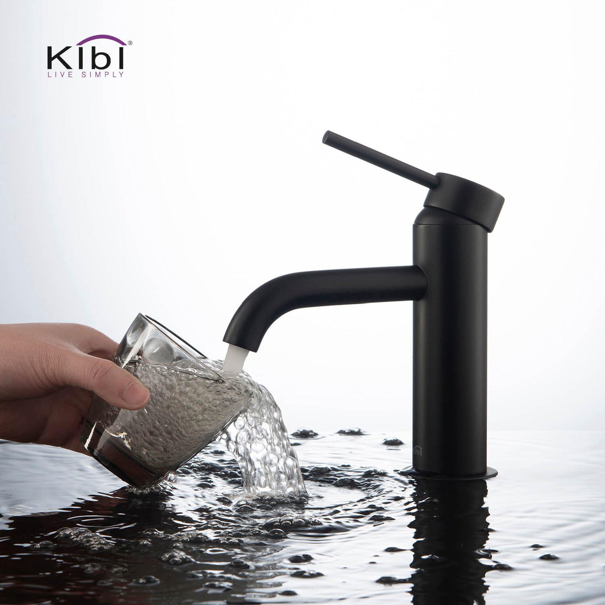 KIBI, KIBI Circular Single Handle Matte Black Solid Brass Bathroom Sink Faucet With Pop-Up Drain Stopper Small Cover With Overflow