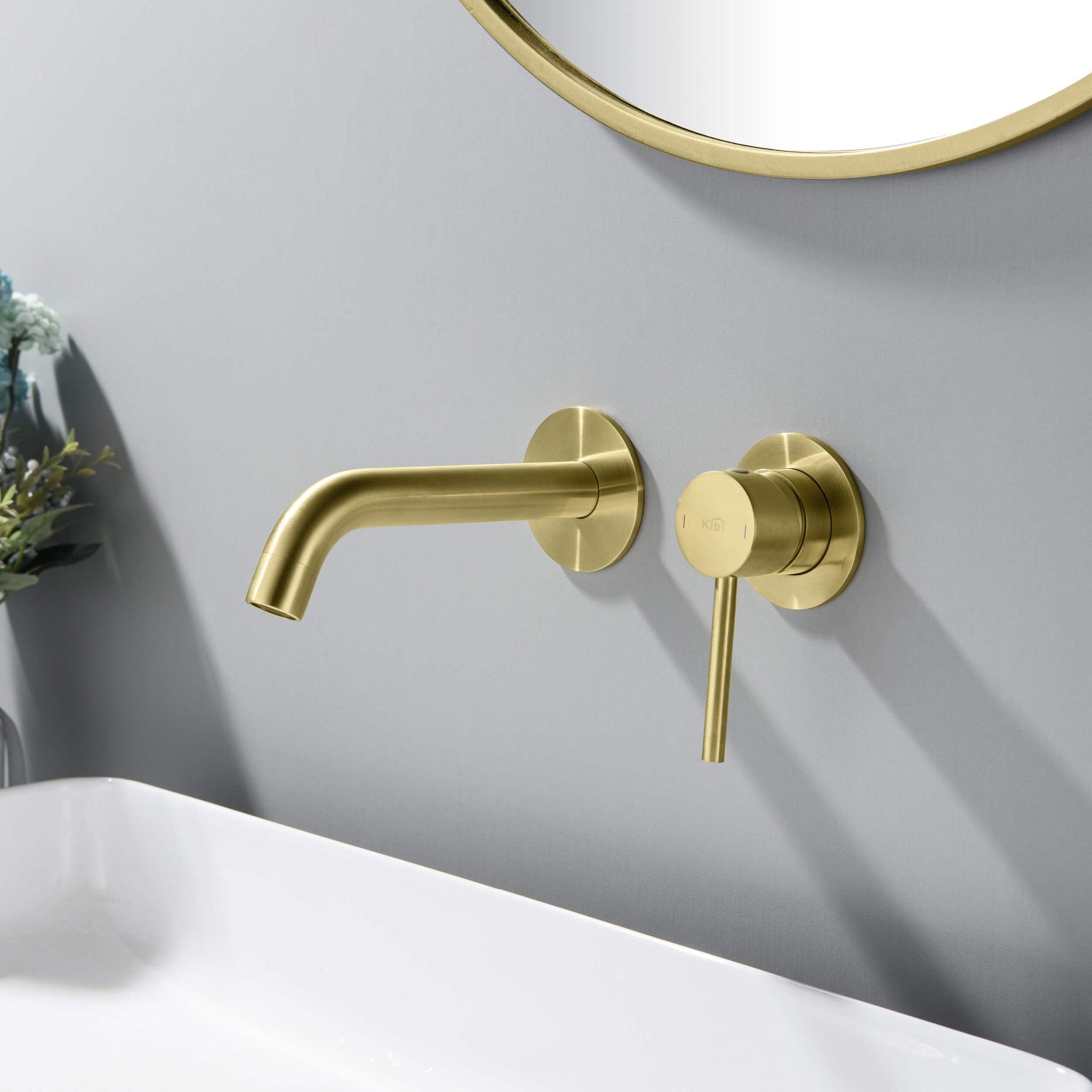 KIBI, KIBI Circular Wall Mounted Single Handle Brushed Gold Solid Brass Bathroom Sink Faucet