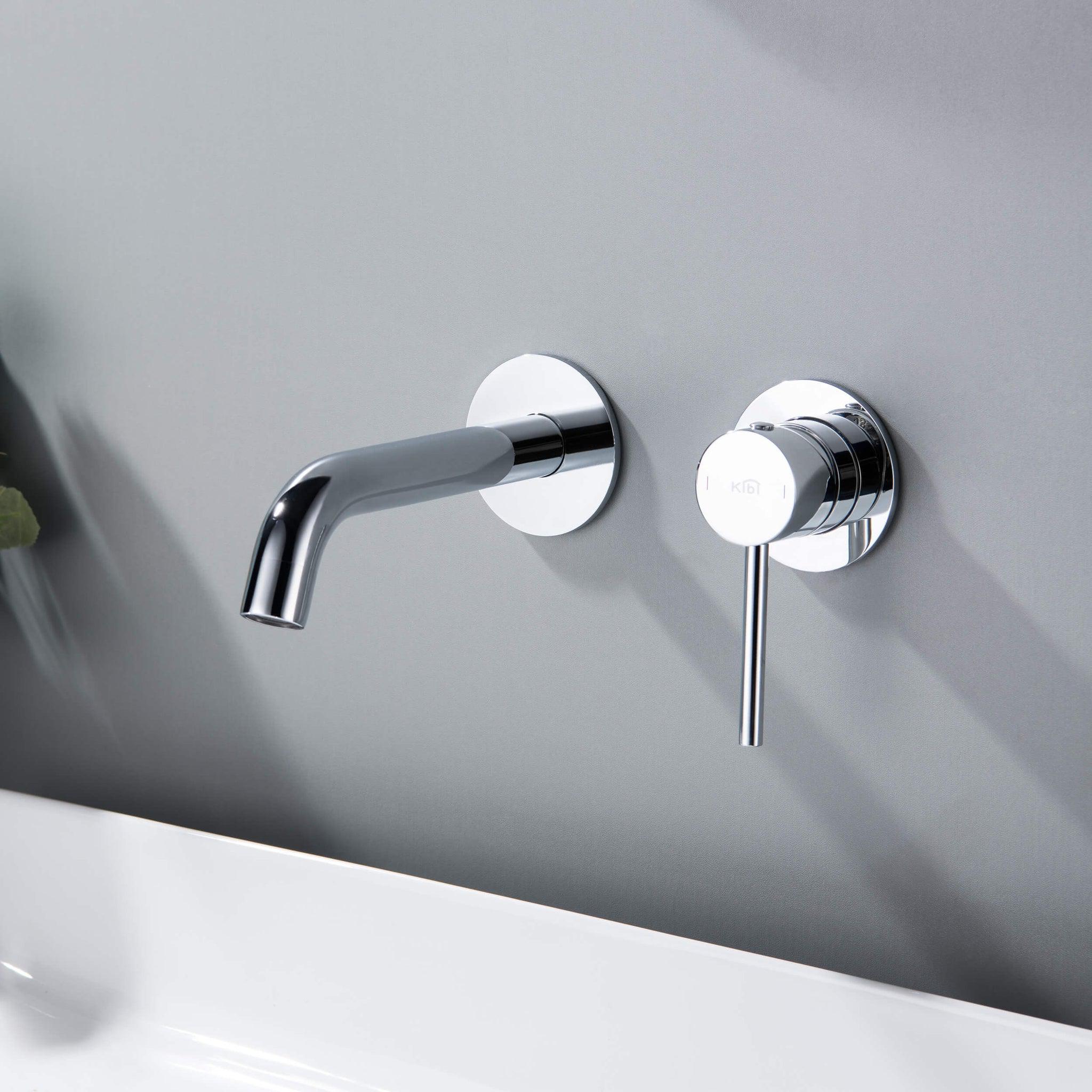KIBI, KIBI Circular Wall Mounted Single Handle Chrome Solid Brass Bathroom Sink Faucet
