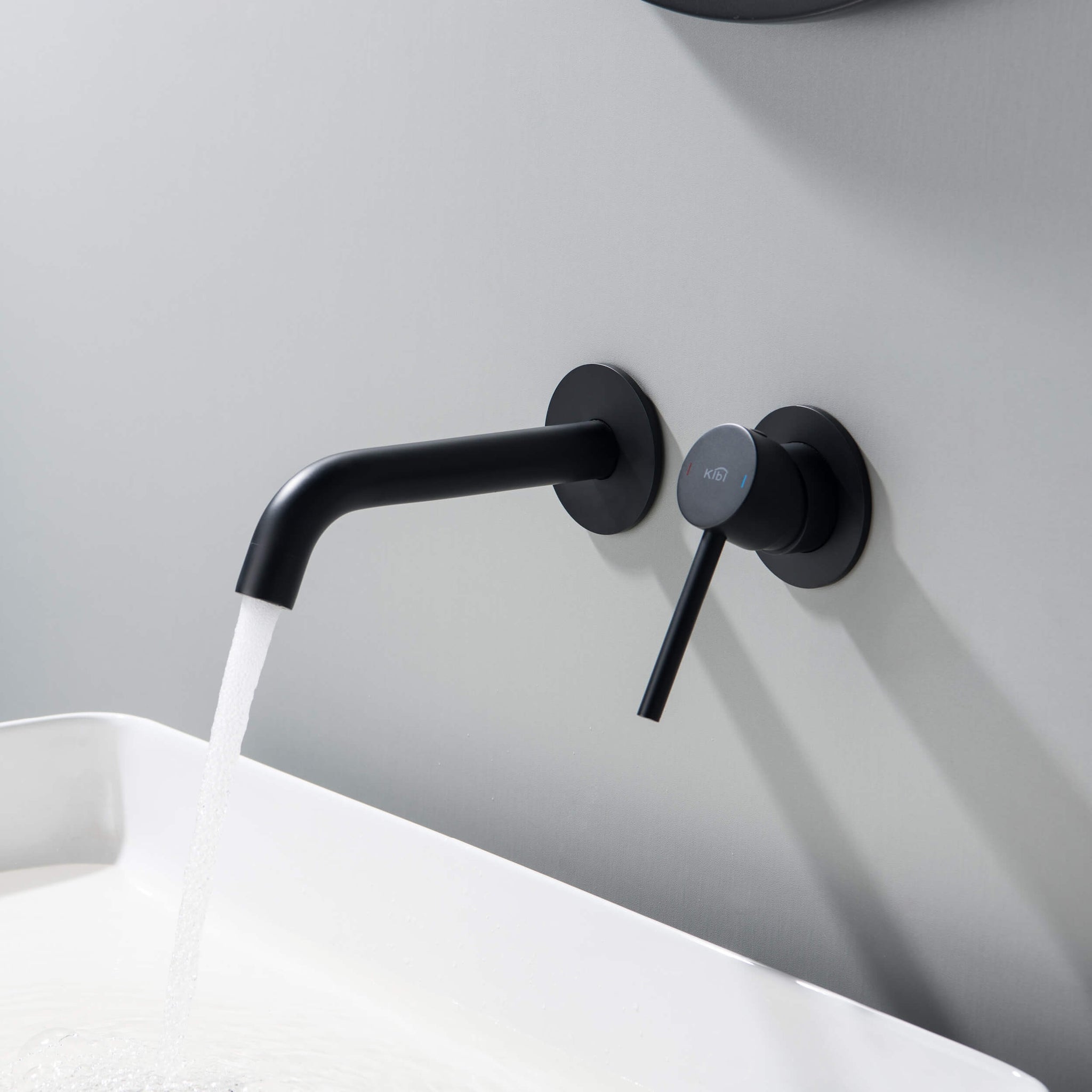 KIBI, KIBI Circular Wall Mounted Single Handle Matte Black Solid Brass Bathroom Sink Faucet