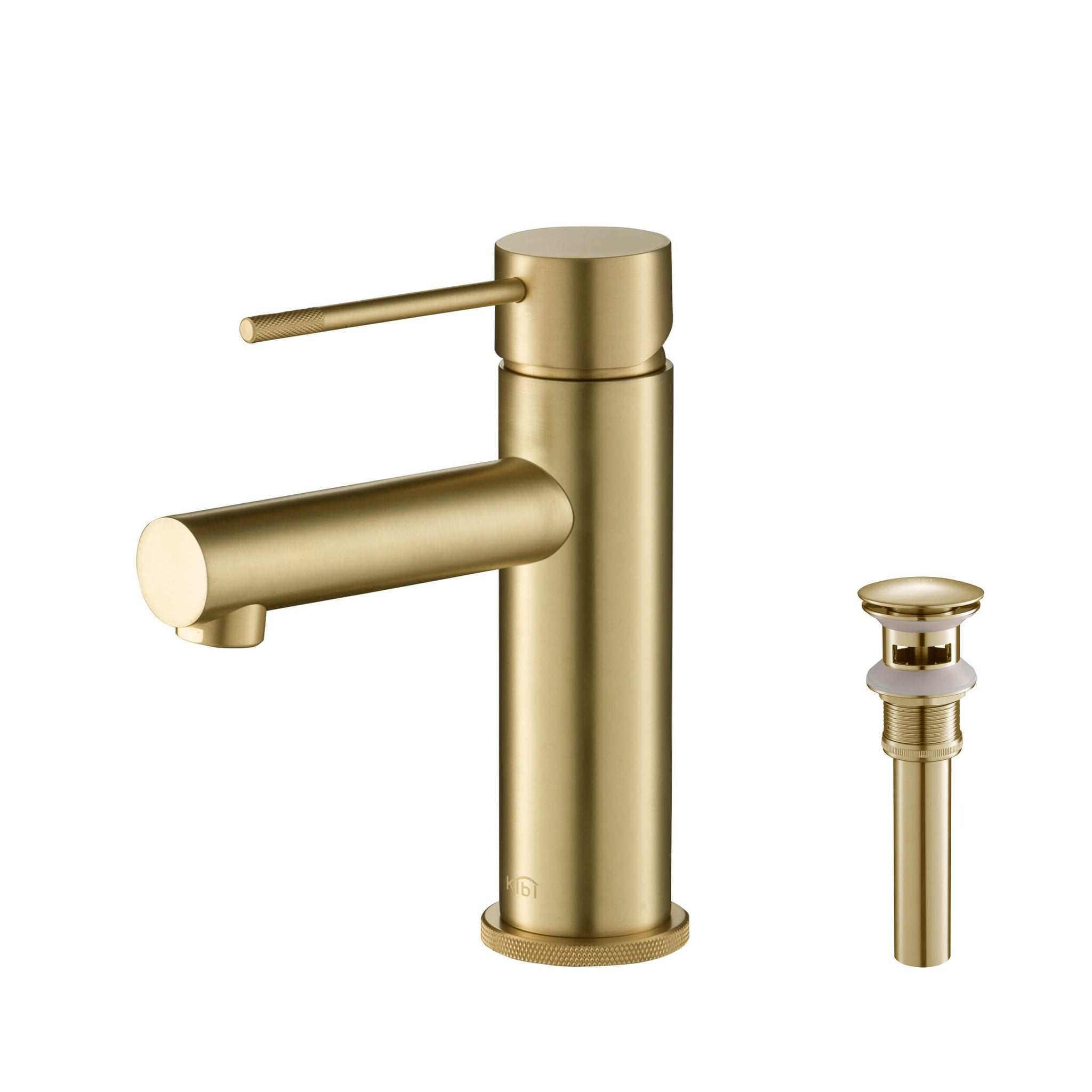 KIBI, KIBI Circular X Single Handle Brushed Gold Solid Brass Bathroom Sink Faucet With Pop-Up Drain Stopper With Overflow