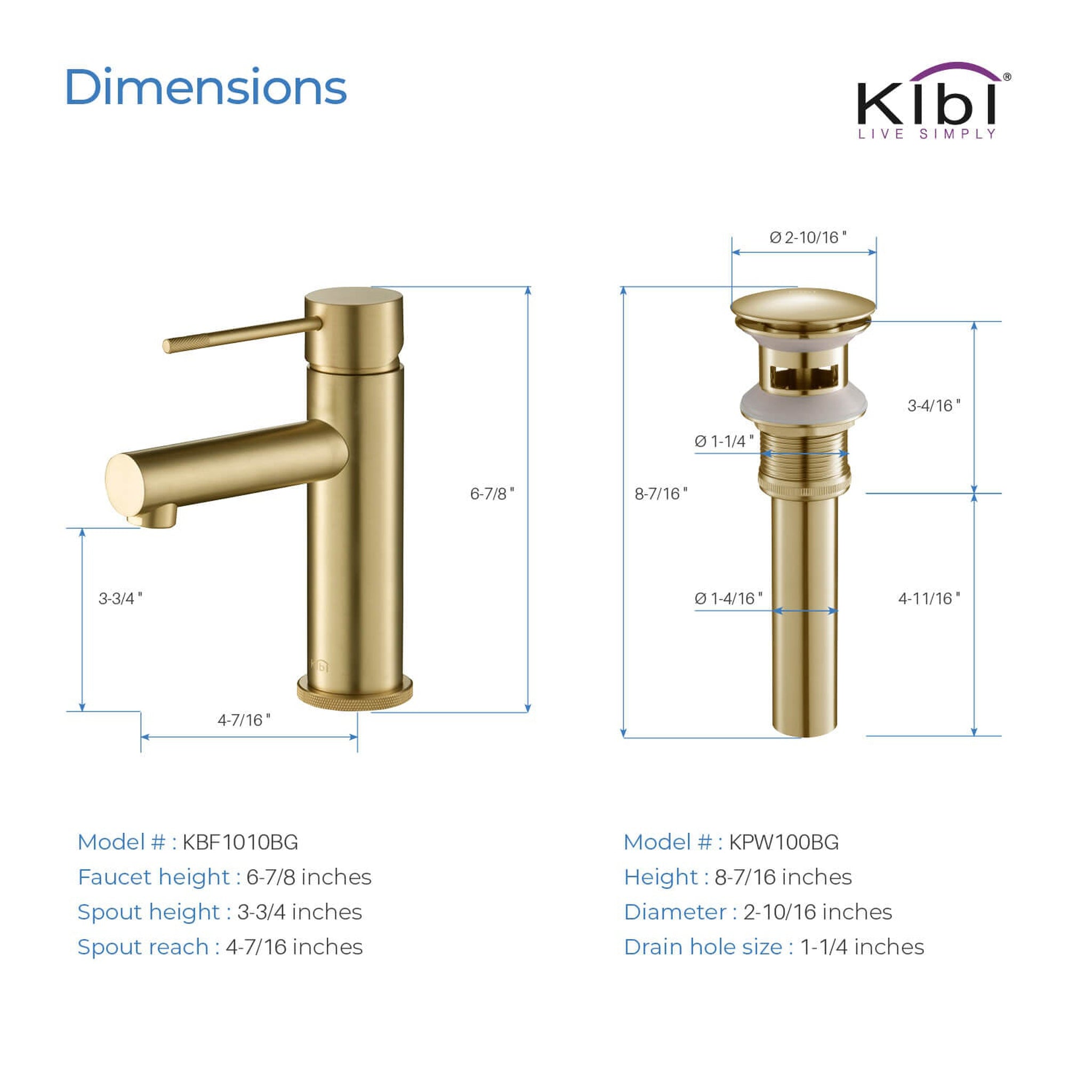 KIBI, KIBI Circular X Single Handle Brushed Gold Solid Brass Bathroom Sink Faucet With Pop-Up Drain Stopper With Overflow