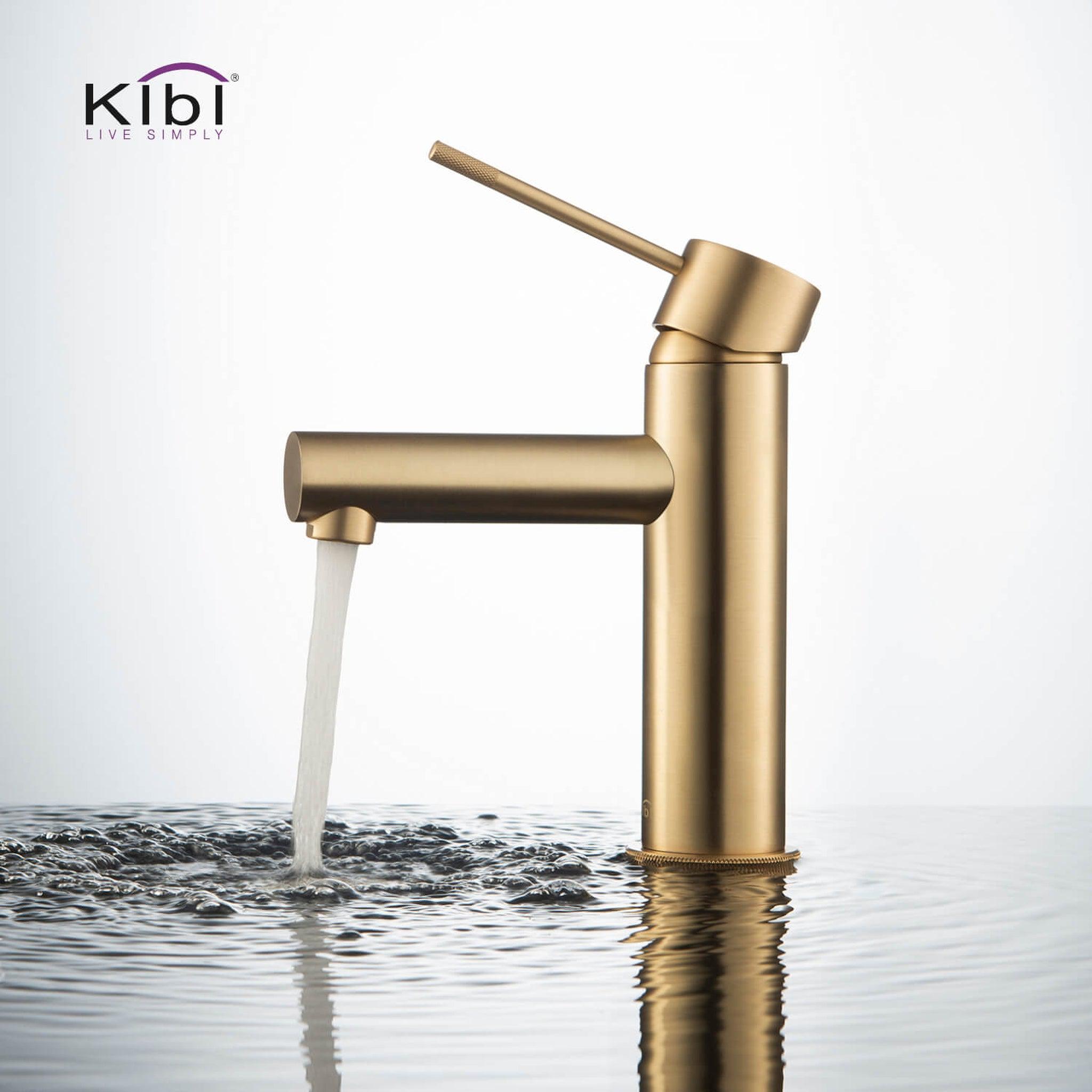 KIBI, KIBI Circular X Single Handle Brushed Gold Solid Brass Bathroom Vanity Sink Faucet