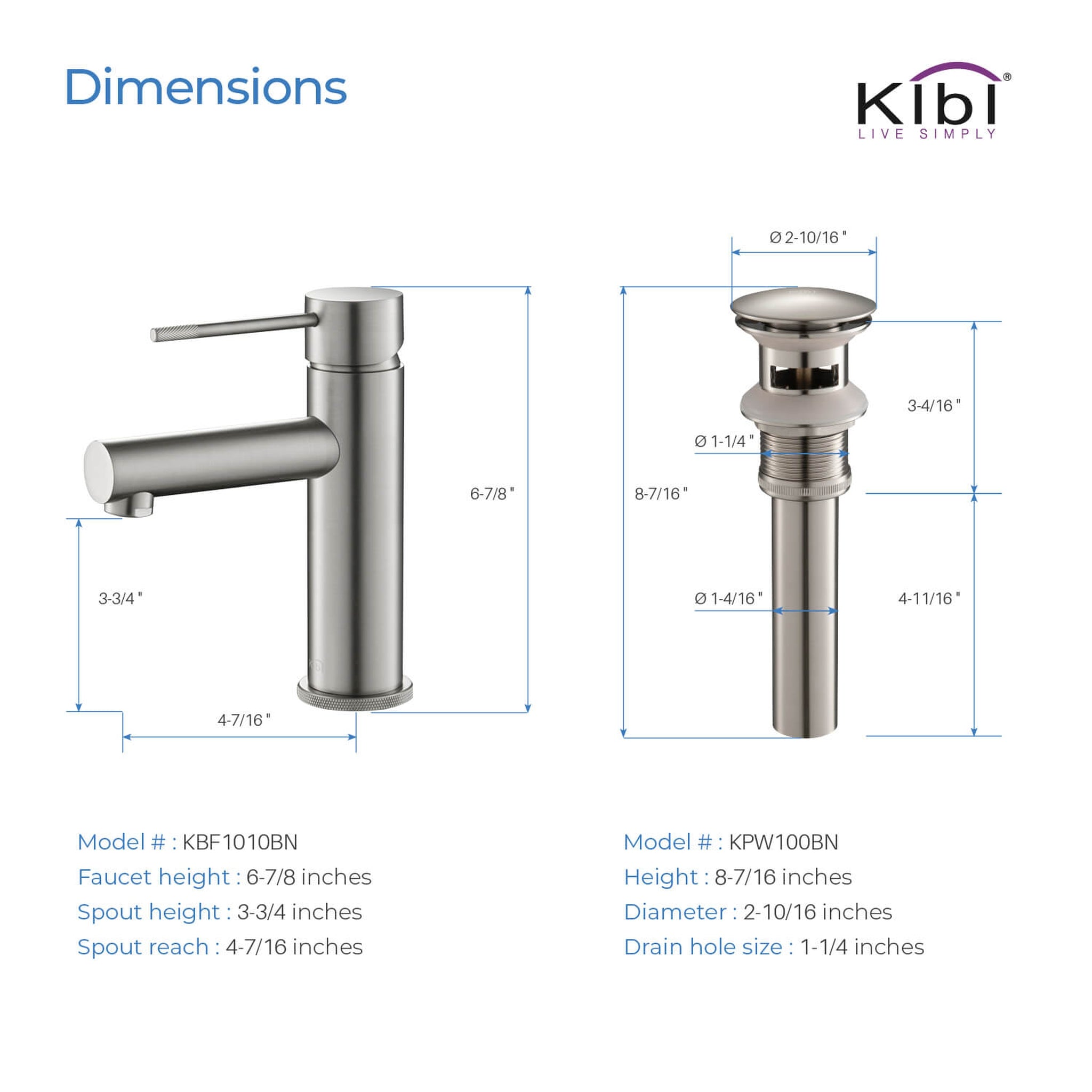 KIBI, KIBI Circular X Single Handle Brushed Nickel Solid Brass Bathroom Sink Faucet With Pop-Up Drain Stopper With Overflow