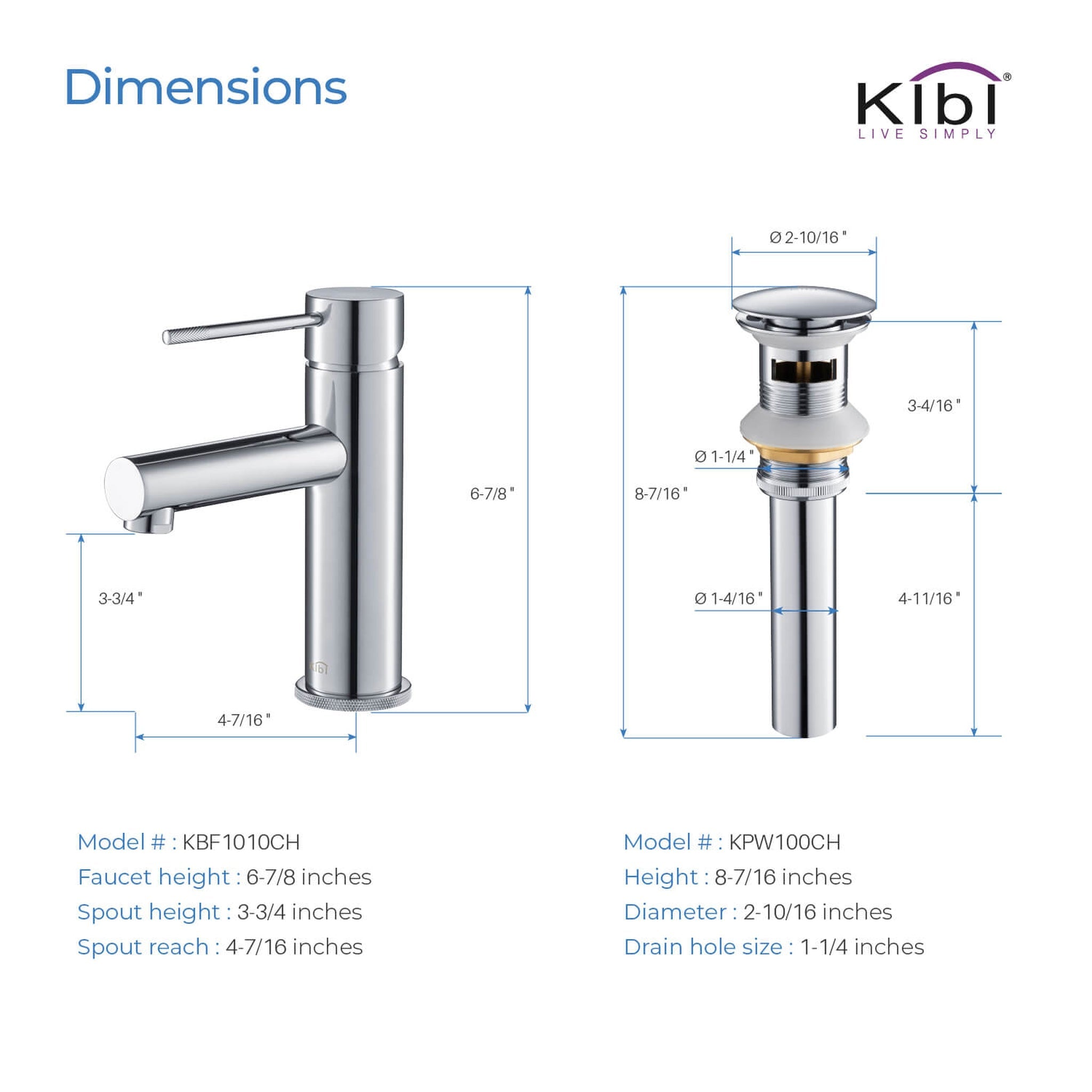 KIBI, KIBI Circular X Single Handle Chrome Solid Brass Bathroom Sink Faucet With Pop-Up Drain Stopper With Overflow