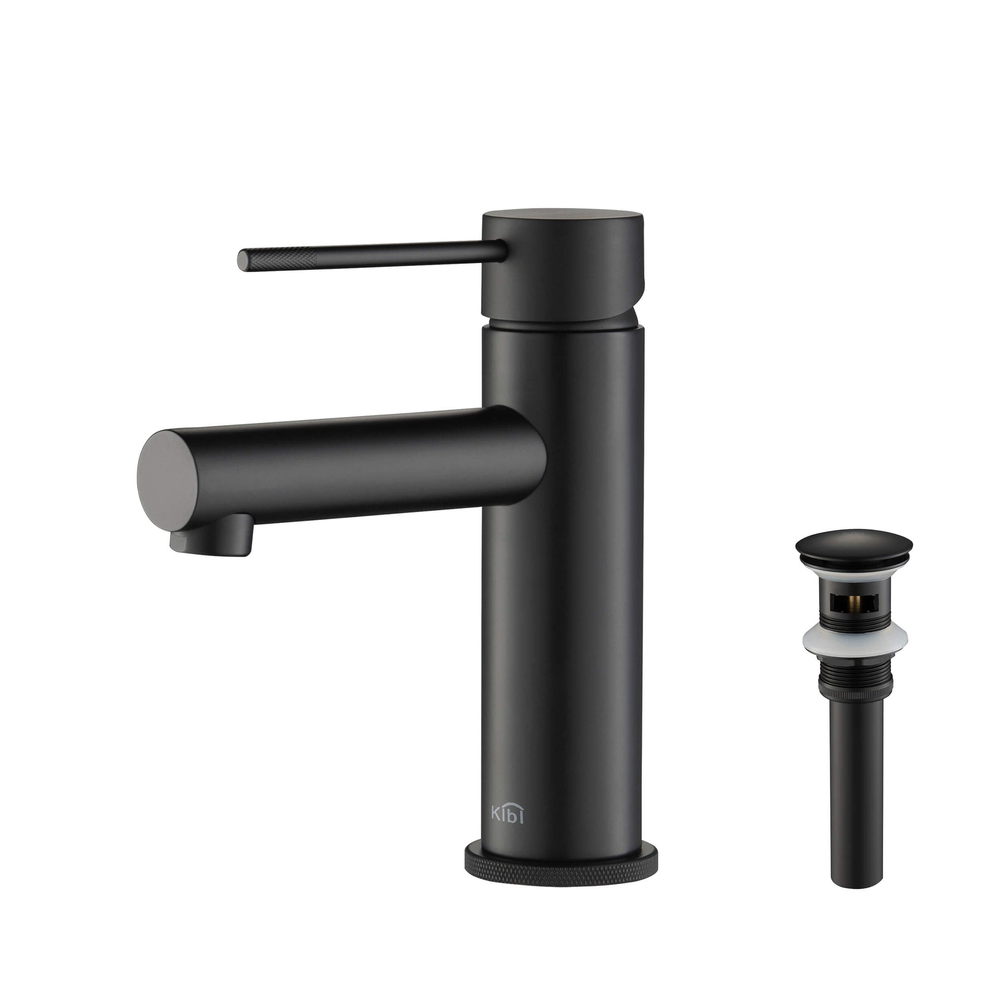 KIBI, KIBI Circular X Single Handle Matte Black Solid Brass Bathroom Sink Faucet With Pop-Up Drain Stopper With Overflow