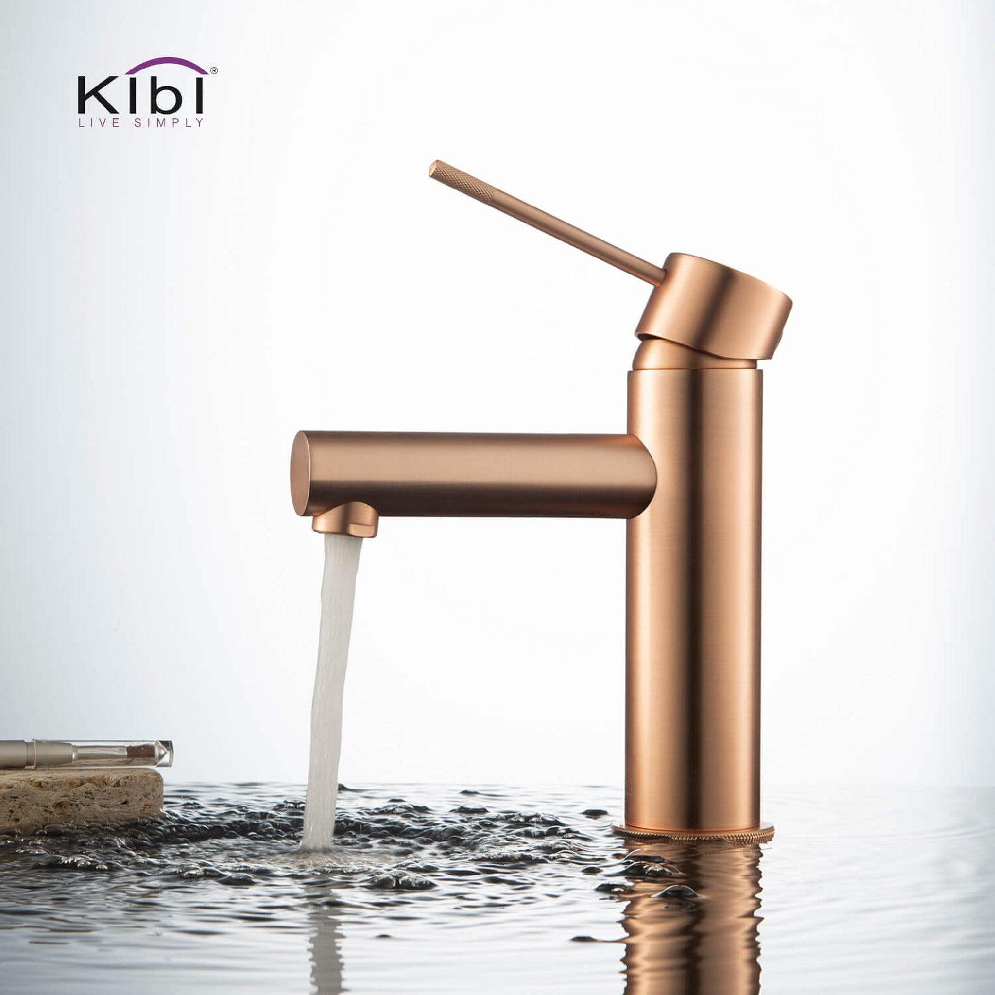 KIBI, KIBI Circular X Single Handle Rose Gold Solid Brass Bathroom Vanity Sink Faucet