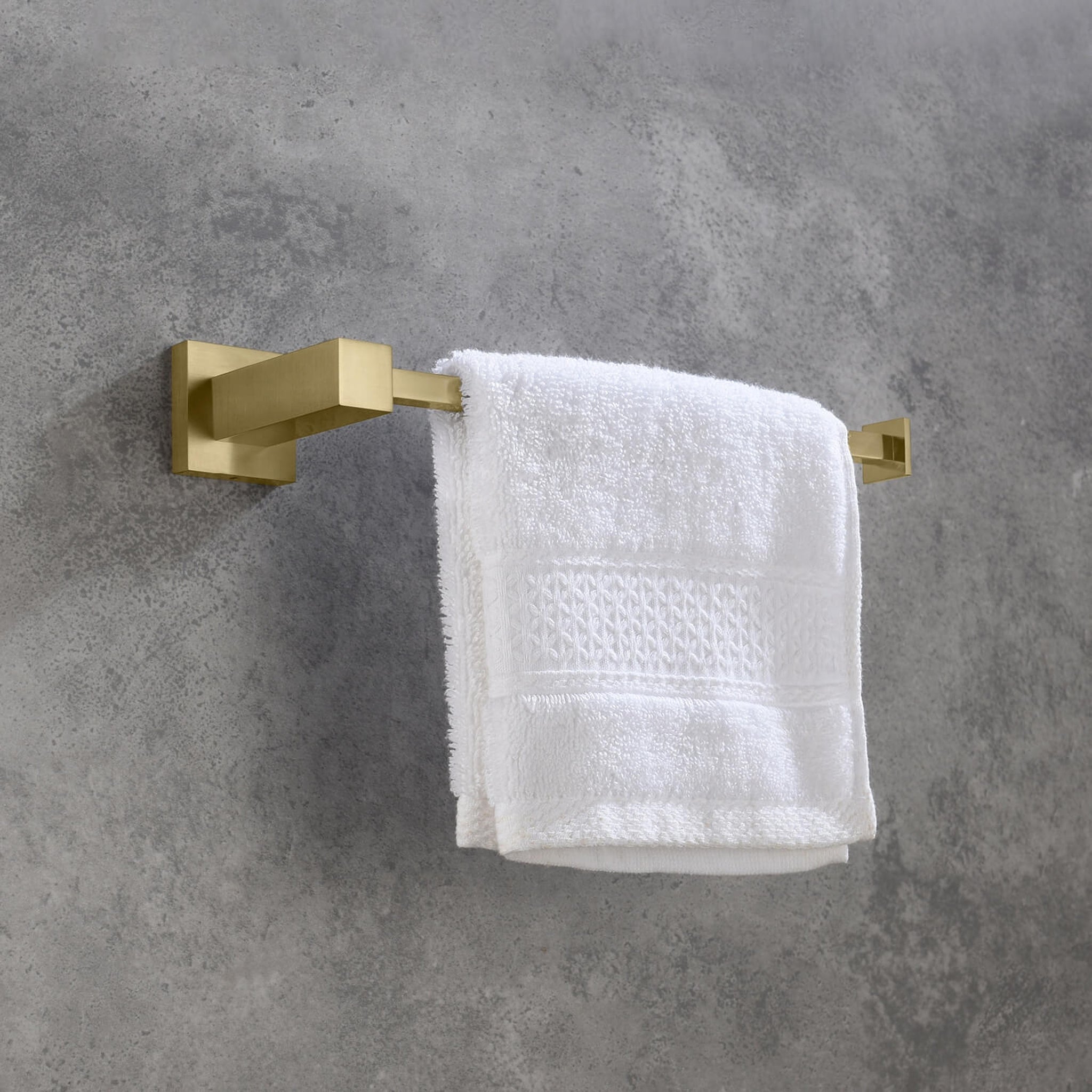 KIBI, KIBI Cube 10" Brass Bathroom Towel Ring in Brushed Gold Finish