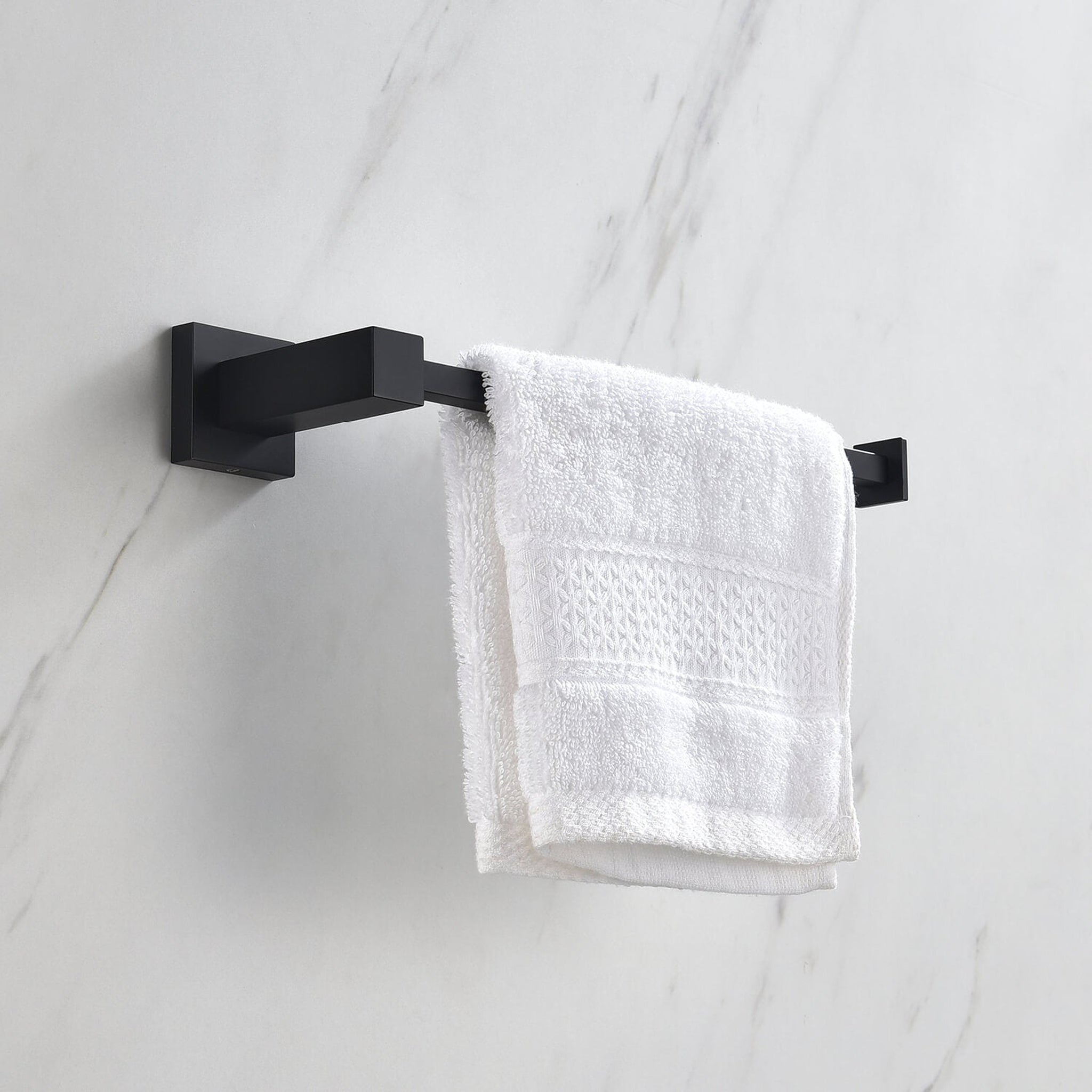 KIBI, KIBI Cube 10" Brass Bathroom Towel Ring in Matte Black Finish