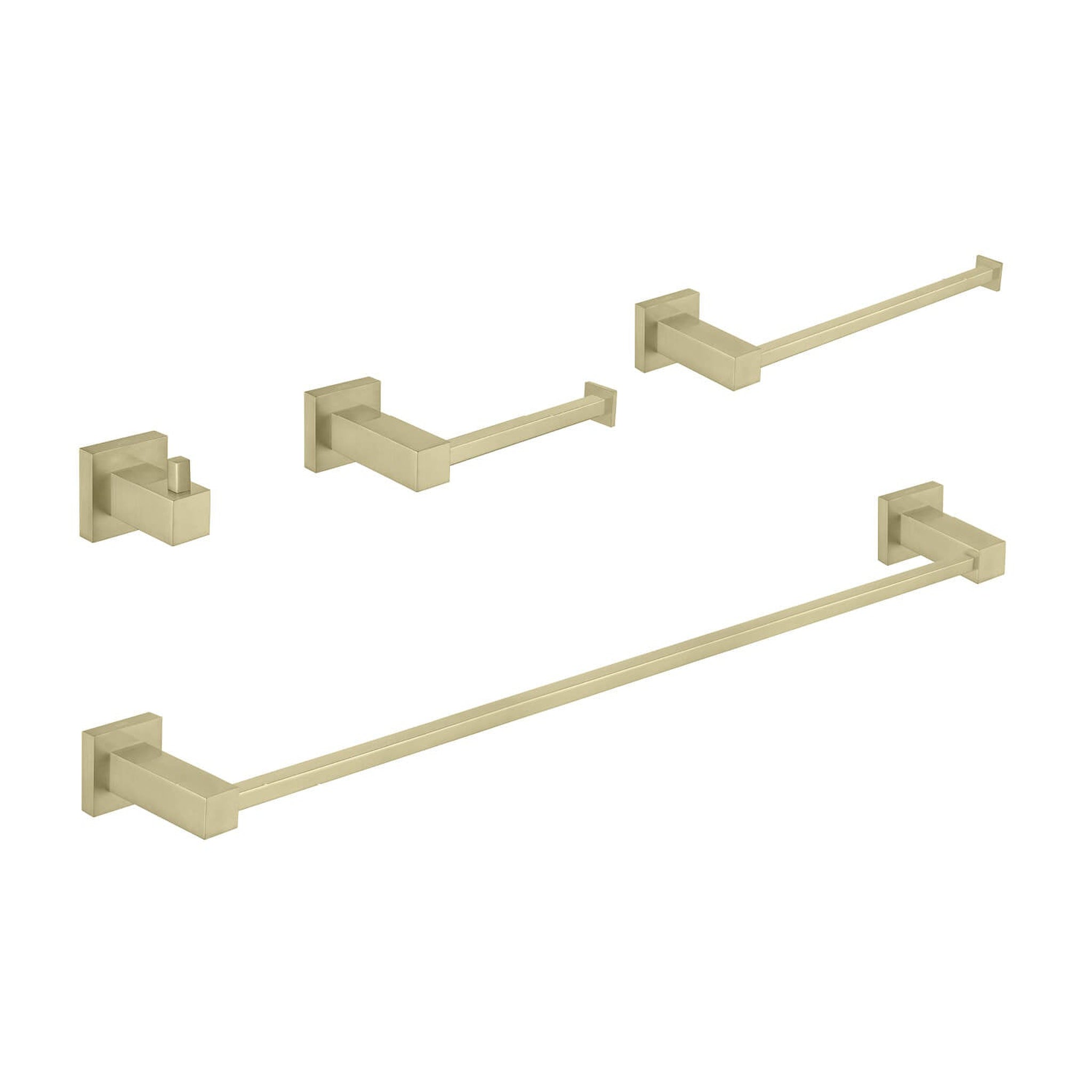 KIBI, KIBI Cube Brass 4 Piece Bathroom Hardware Set in Brushed Gold Finish