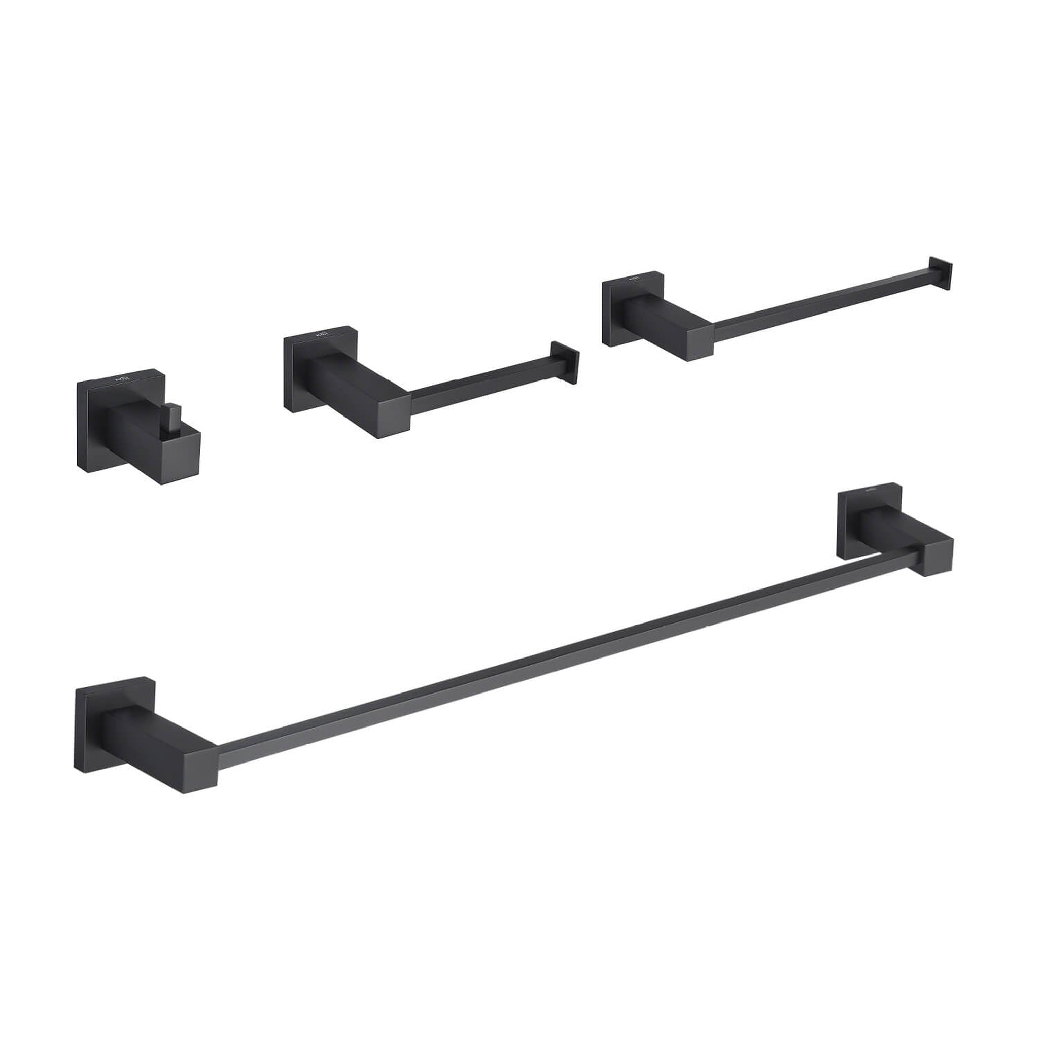 KIBI, KIBI Cube Brass 4 Piece Bathroom Hardware Set in Matte Black Finish