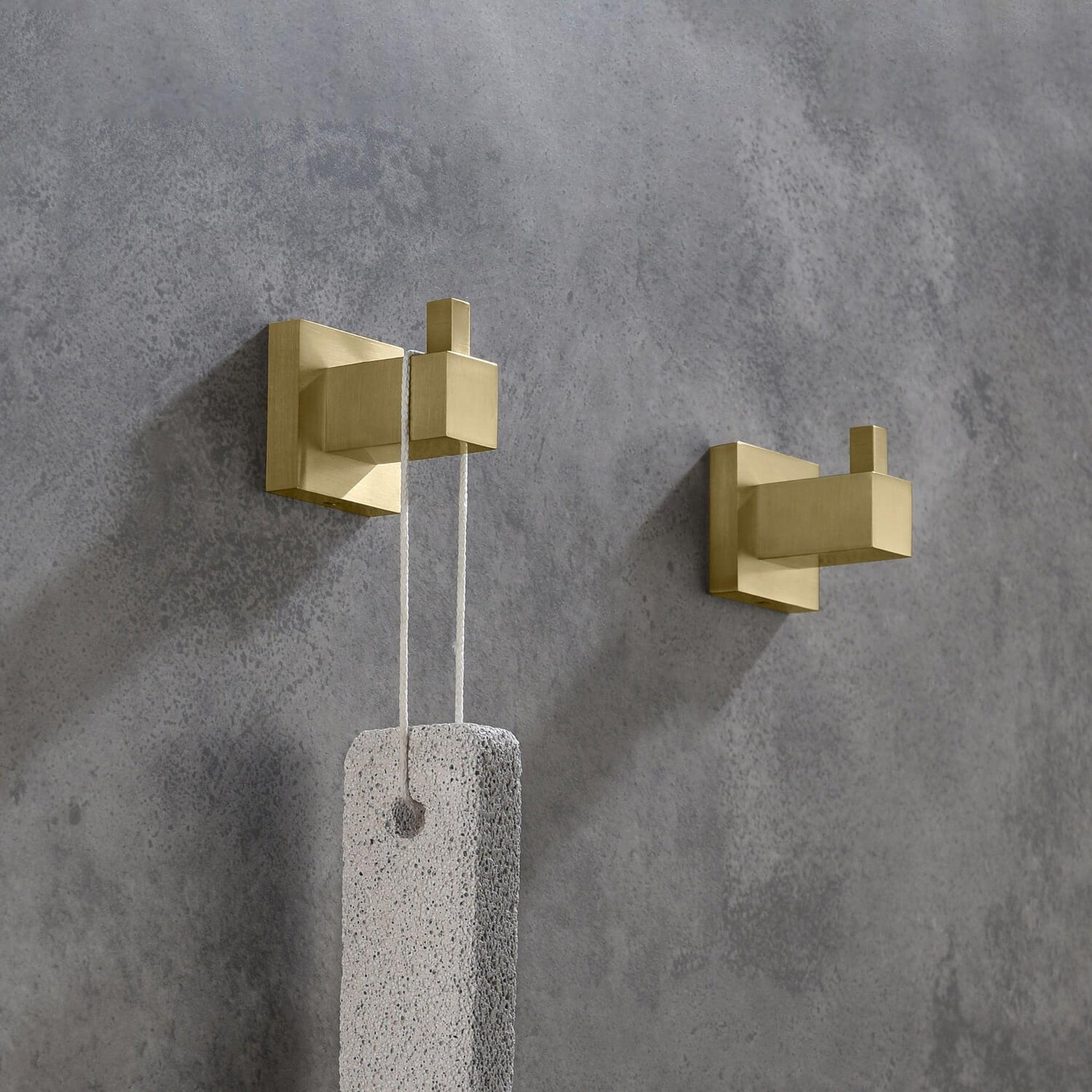 KIBI, KIBI Cube Brass Bathroom Robe Hook in Brushed Gold Finish