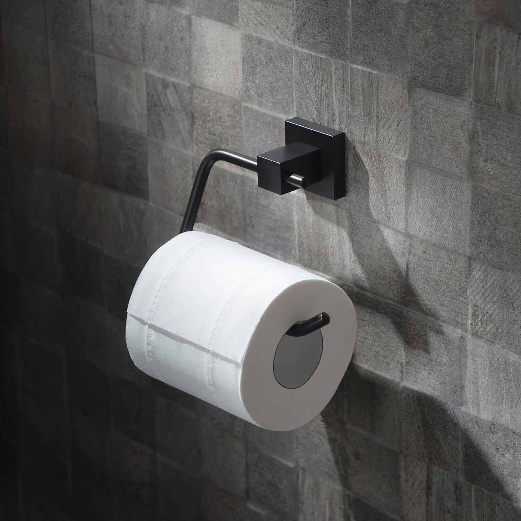 KIBI, KIBI Cube Brass Bathroom Toilet Paper Holder in Matte Black Finish