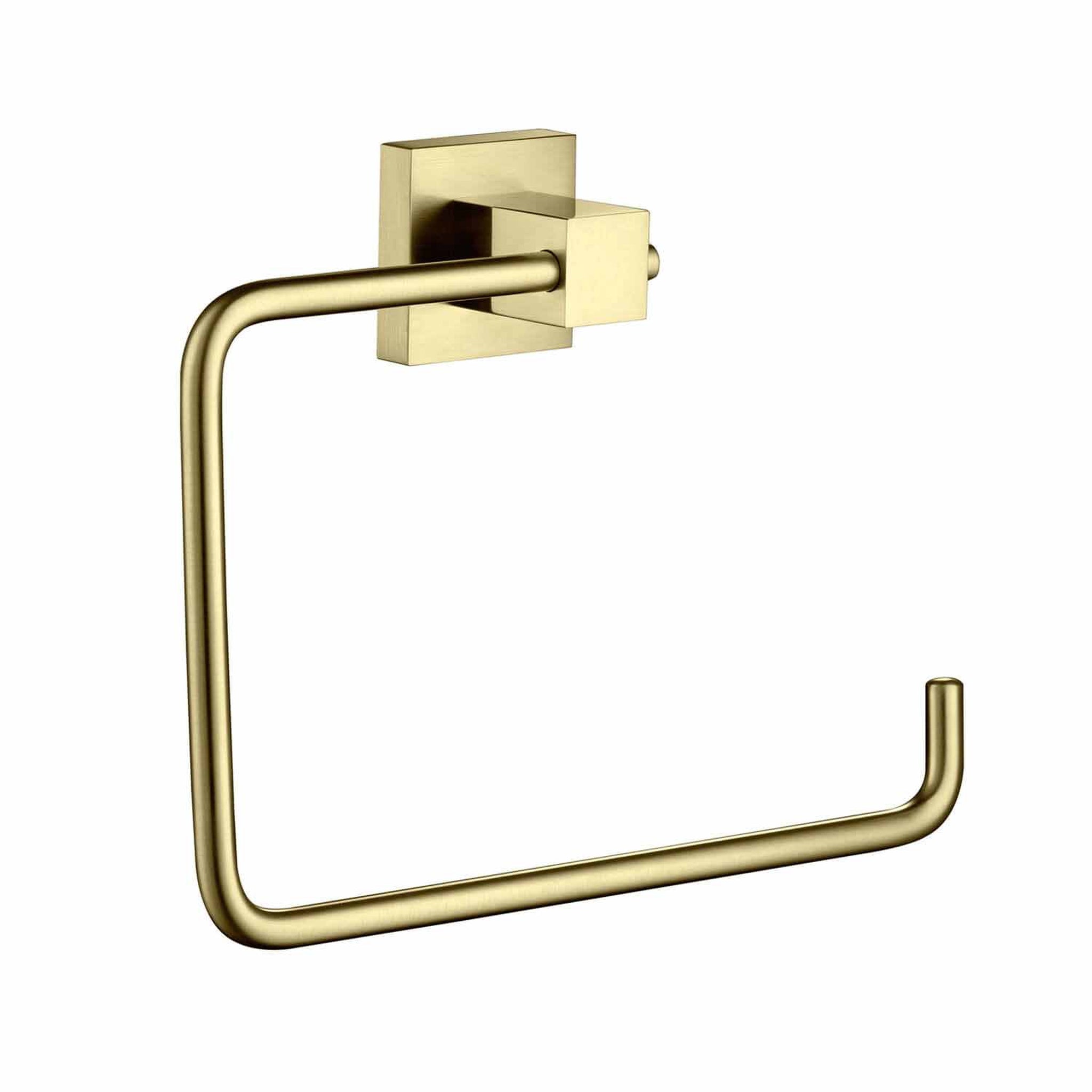 KIBI, KIBI Cube Brass Bathroom Towel Ring in Brushed Gold Finish