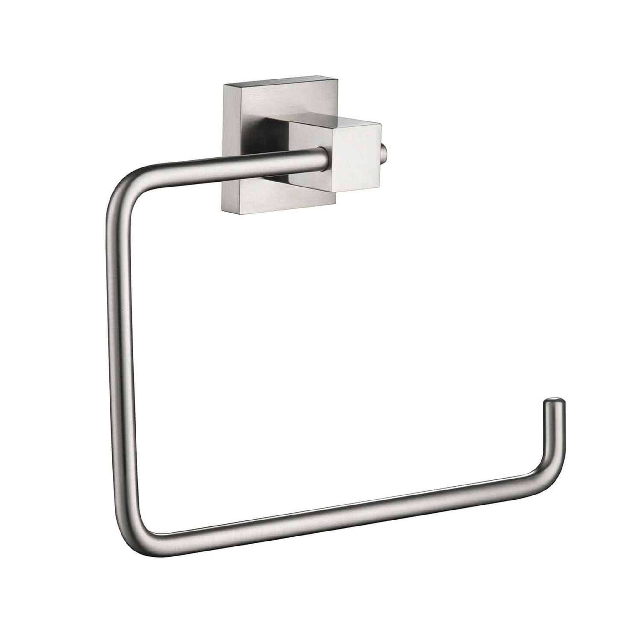 KIBI, KIBI Cube Brass Bathroom Towel Ring in Brushed Nickel Finish