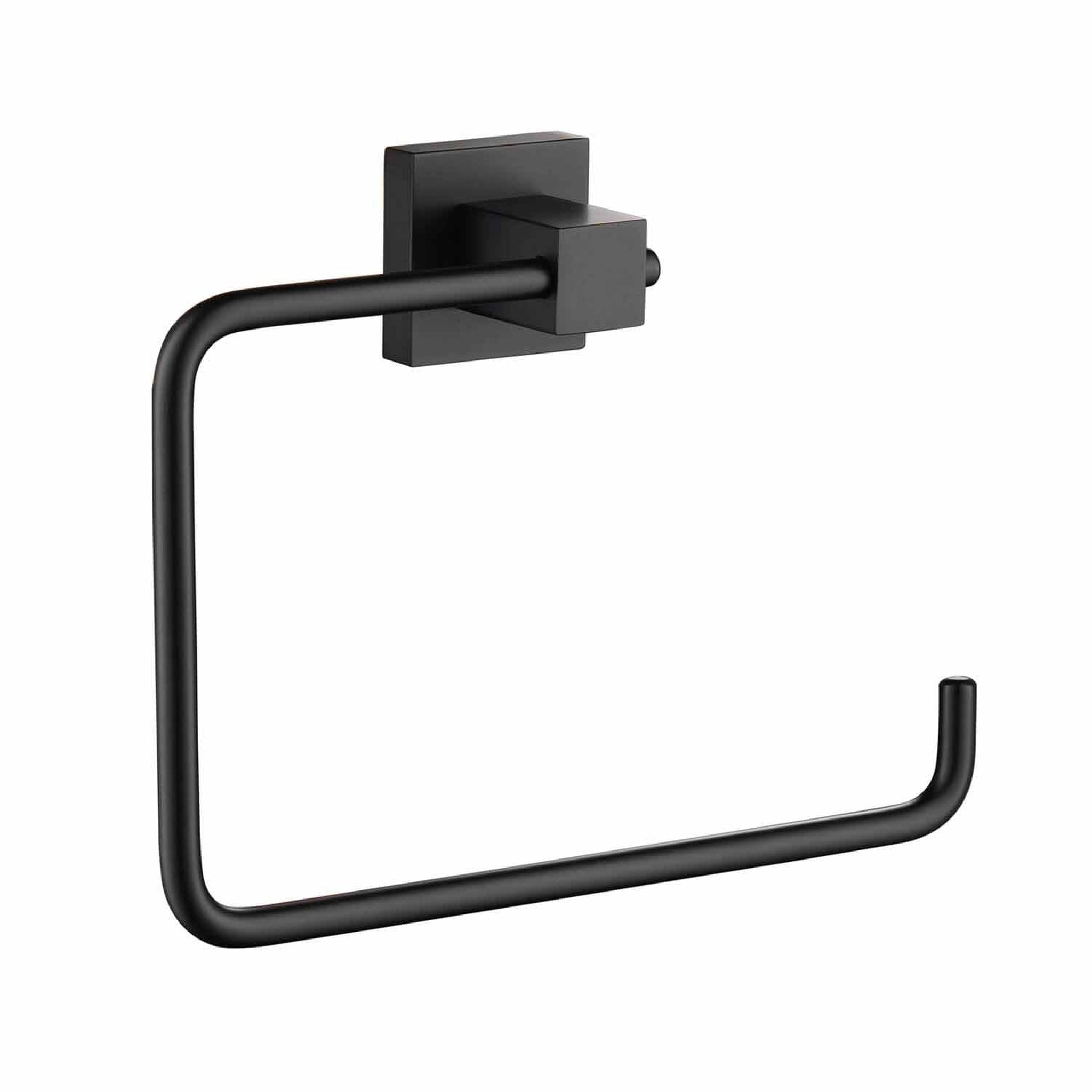 KIBI, KIBI Cube Brass Bathroom Towel Ring in Matte Black Finish