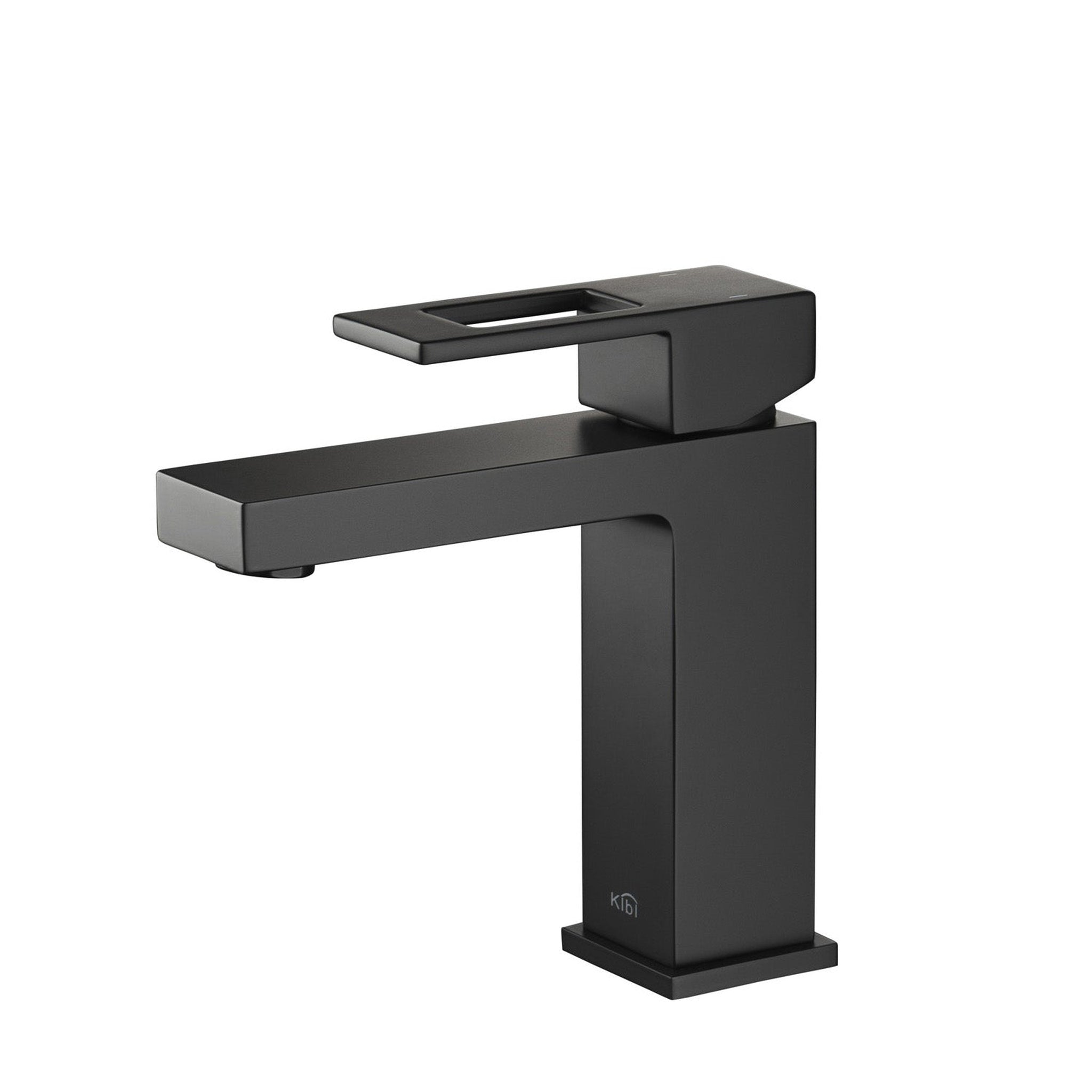 KIBI, KIBI Cubic Single Handle Matte Black Solid Brass Bathroom Vanity Sink Faucet