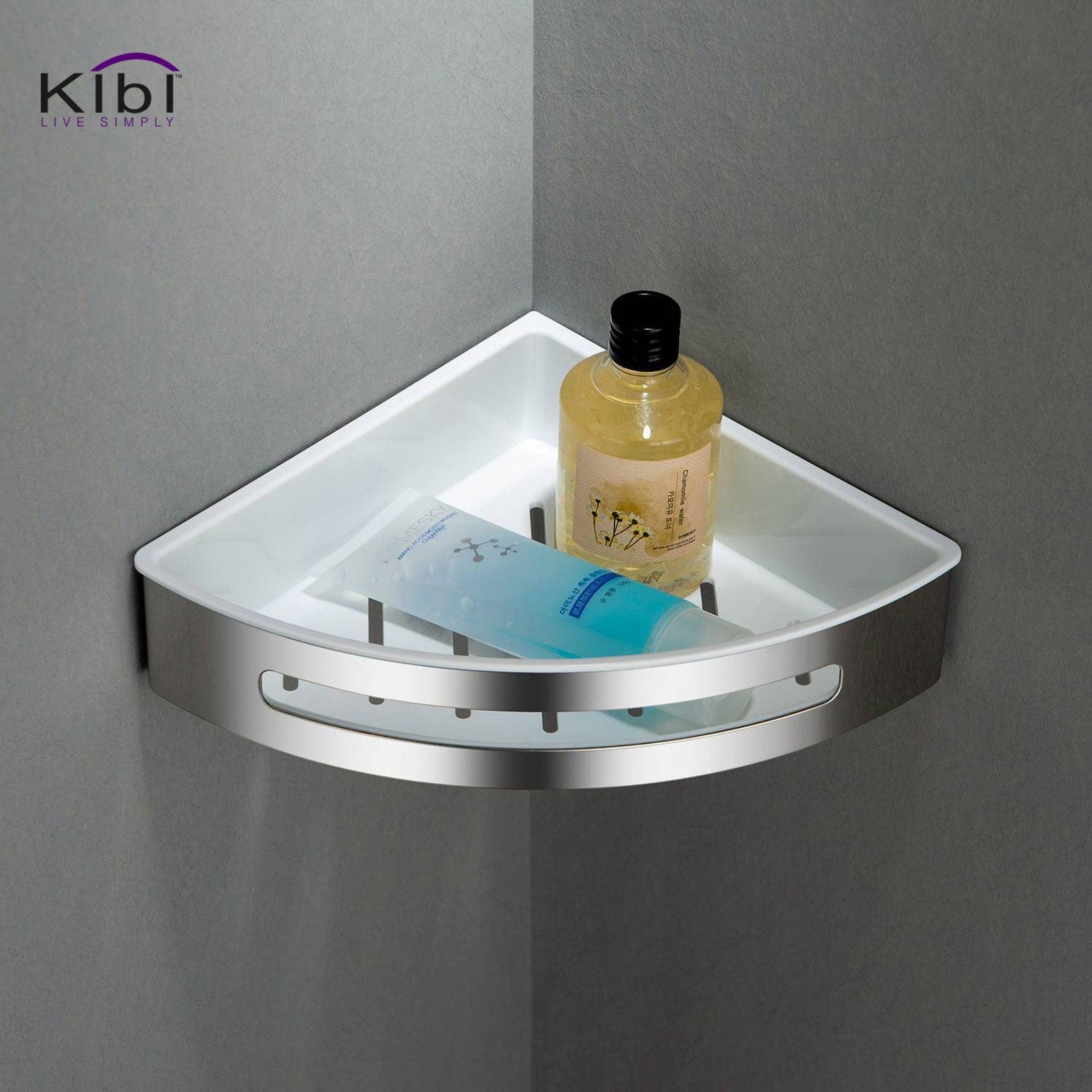 KIBI, KIBI Deco 8" x 2" Bathroom Corner Basket in Chrome Finish