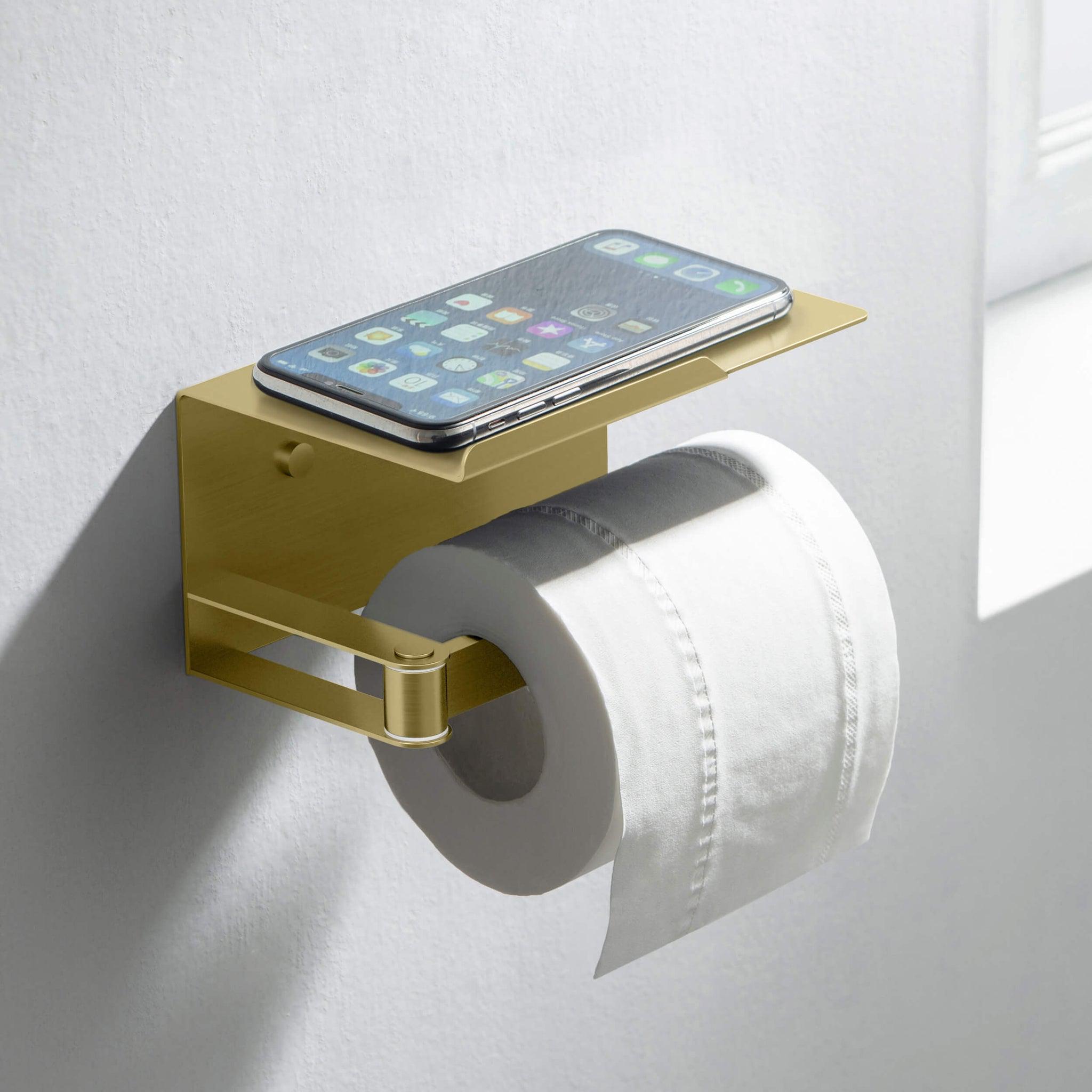 KIBI, KIBI Deco Bathroom Toilet Paper Holder With Platform in Brushed Gold Finish