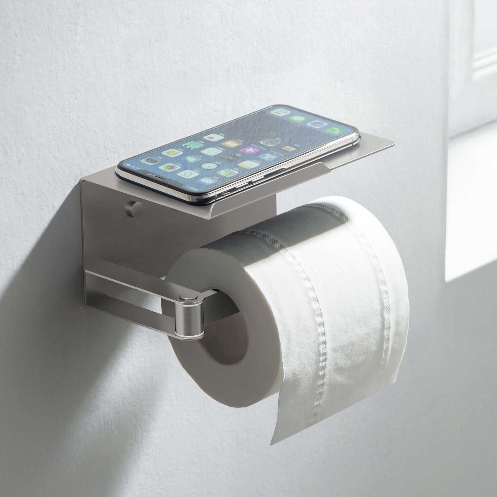 KIBI, KIBI Deco Bathroom Toilet Paper Holder With Platform in Brushed Nickel Finish
