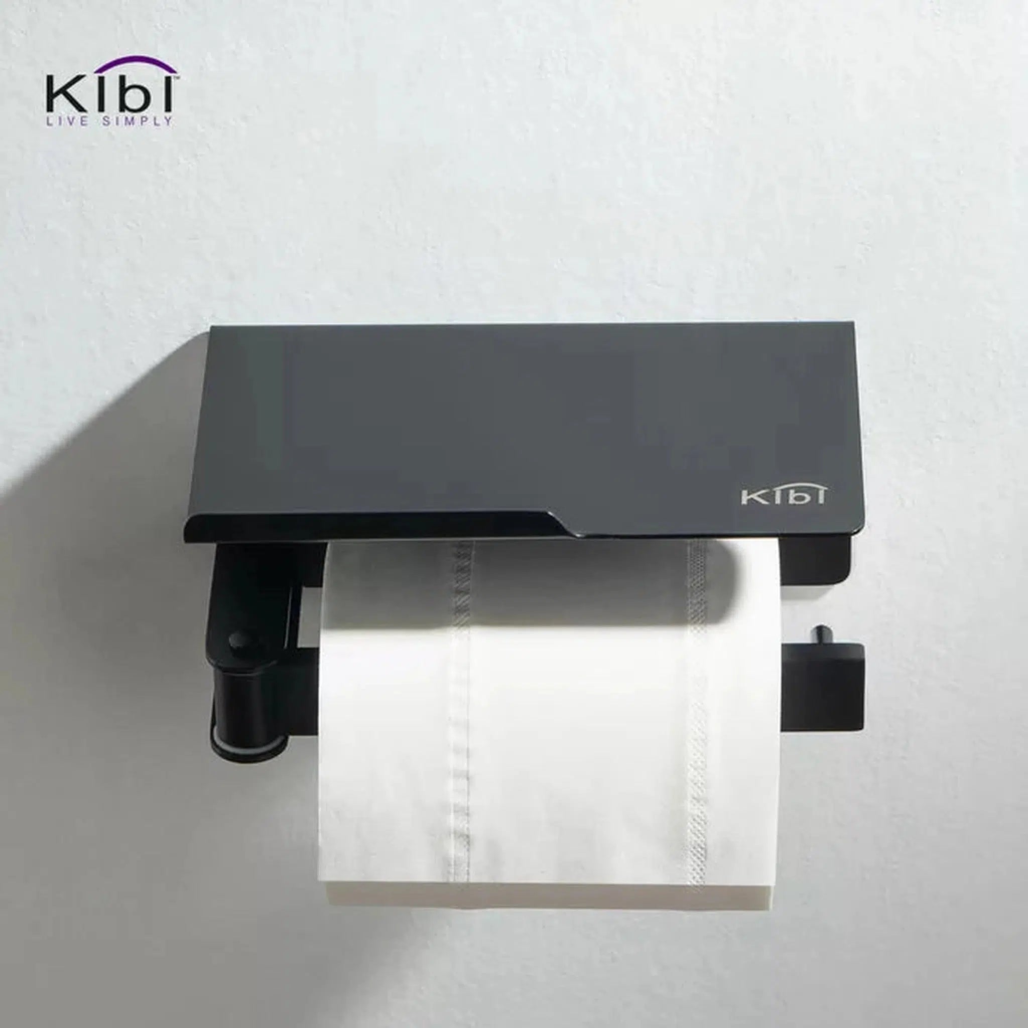KIBI, KIBI Deco Bathroom Toilet Paper Holder With Platform in Matte Black Finish