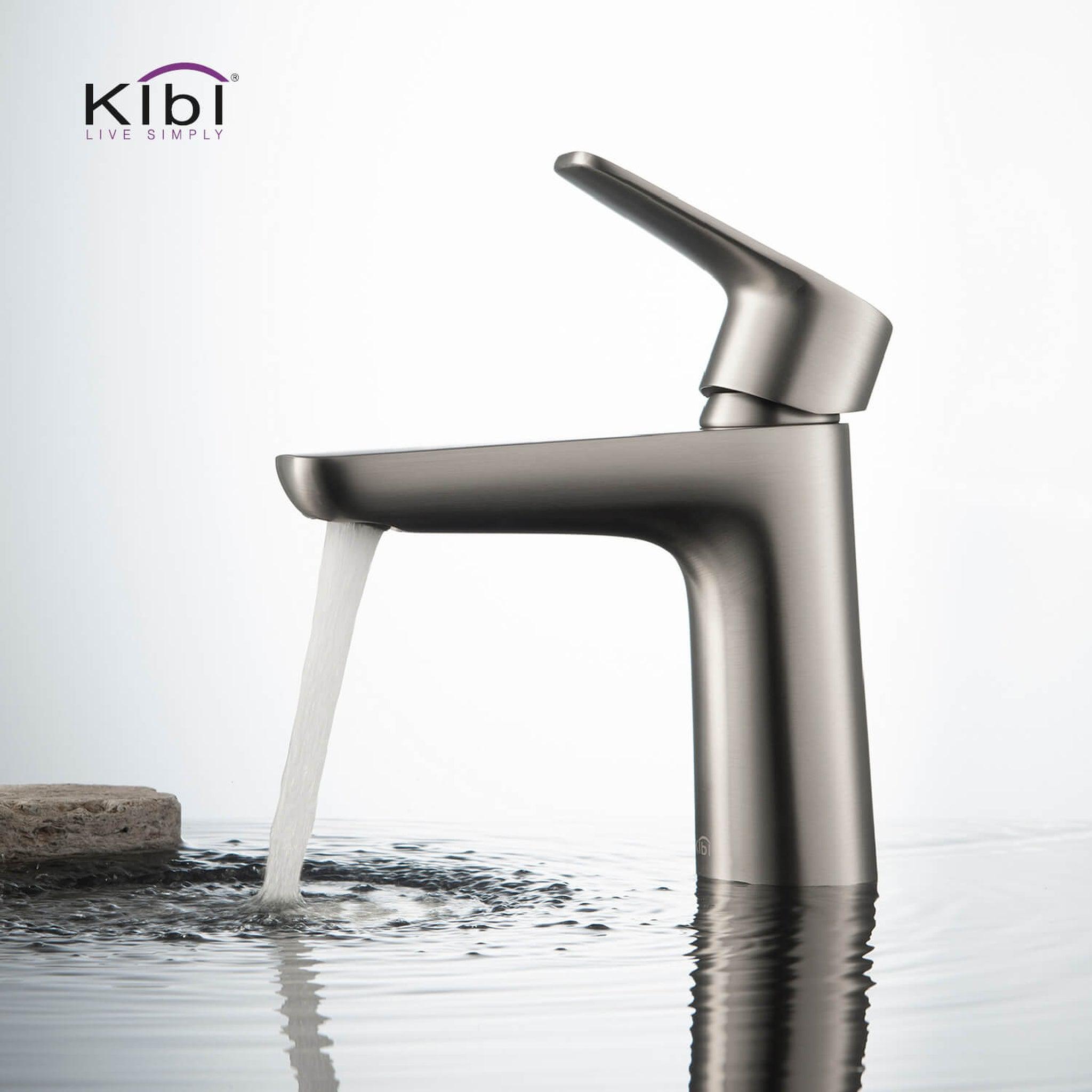 KIBI, KIBI Harmony Single Handle Brushed Nickel Solid Brass Bathroom Sink Faucet With Pop-Up Drain Stopper Small Cover With Overflow