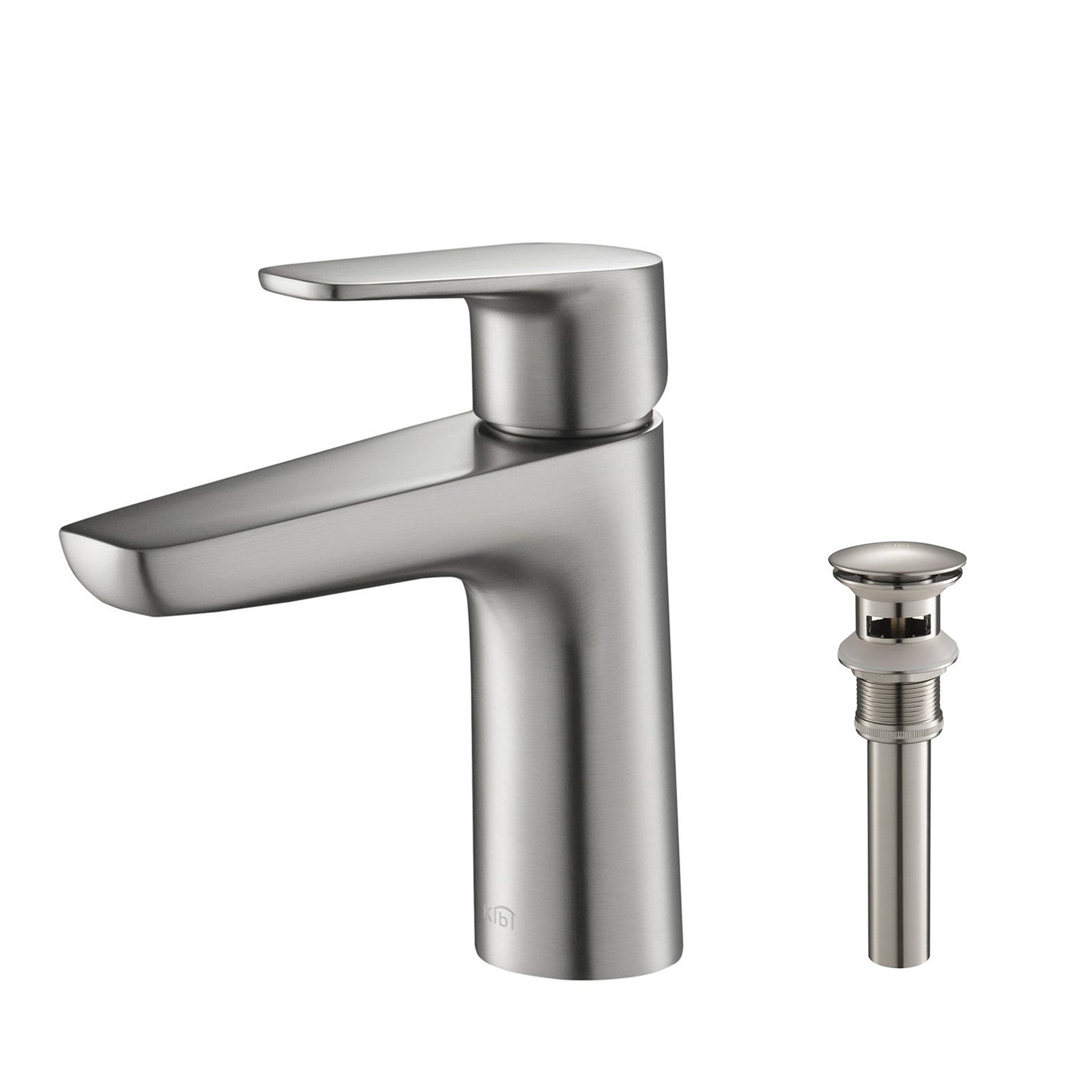 KIBI, KIBI Harmony Single Handle Brushed Nickel Solid Brass Bathroom Sink Faucet With Pop-Up Drain Stopper Small Cover With Overflow