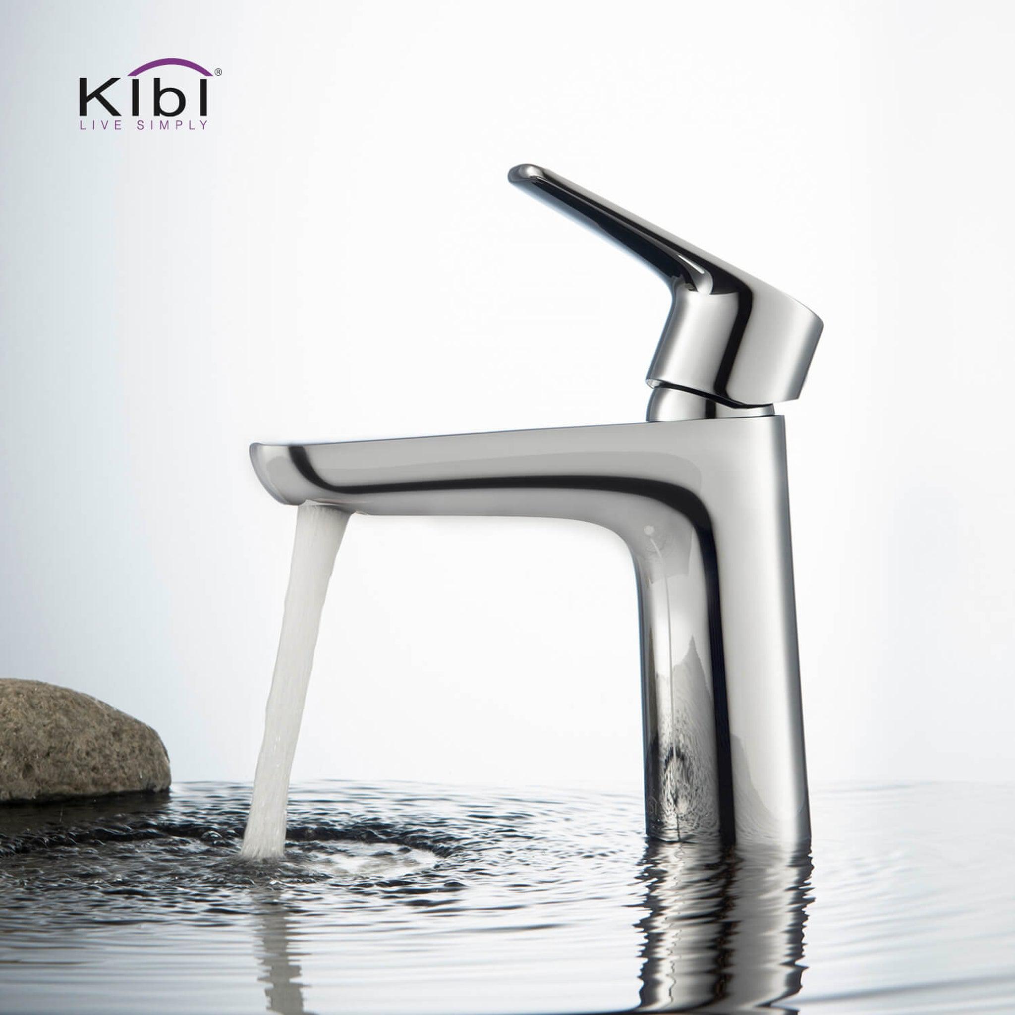 KIBI, KIBI Harmony Single Handle Chrome Solid Brass Bathroom Sink Faucet With Pop-Up Drain Stopper Small Cover With Overflow