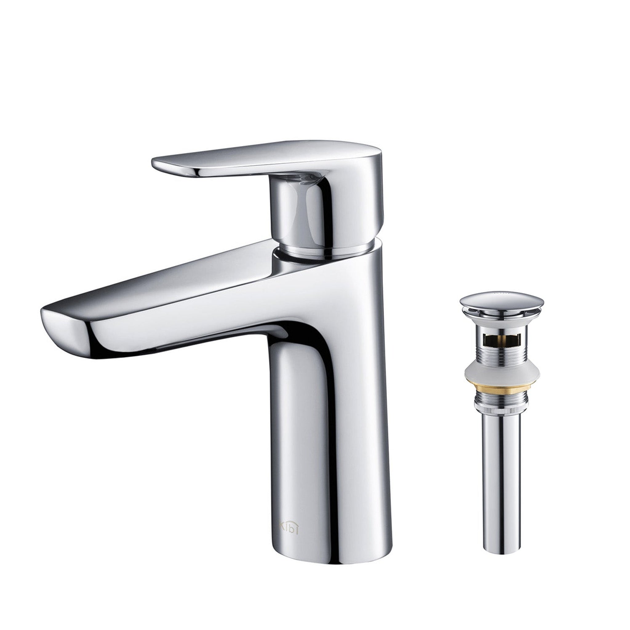 KIBI, KIBI Harmony Single Handle Chrome Solid Brass Bathroom Sink Faucet With Pop-Up Drain Stopper Small Cover With Overflow