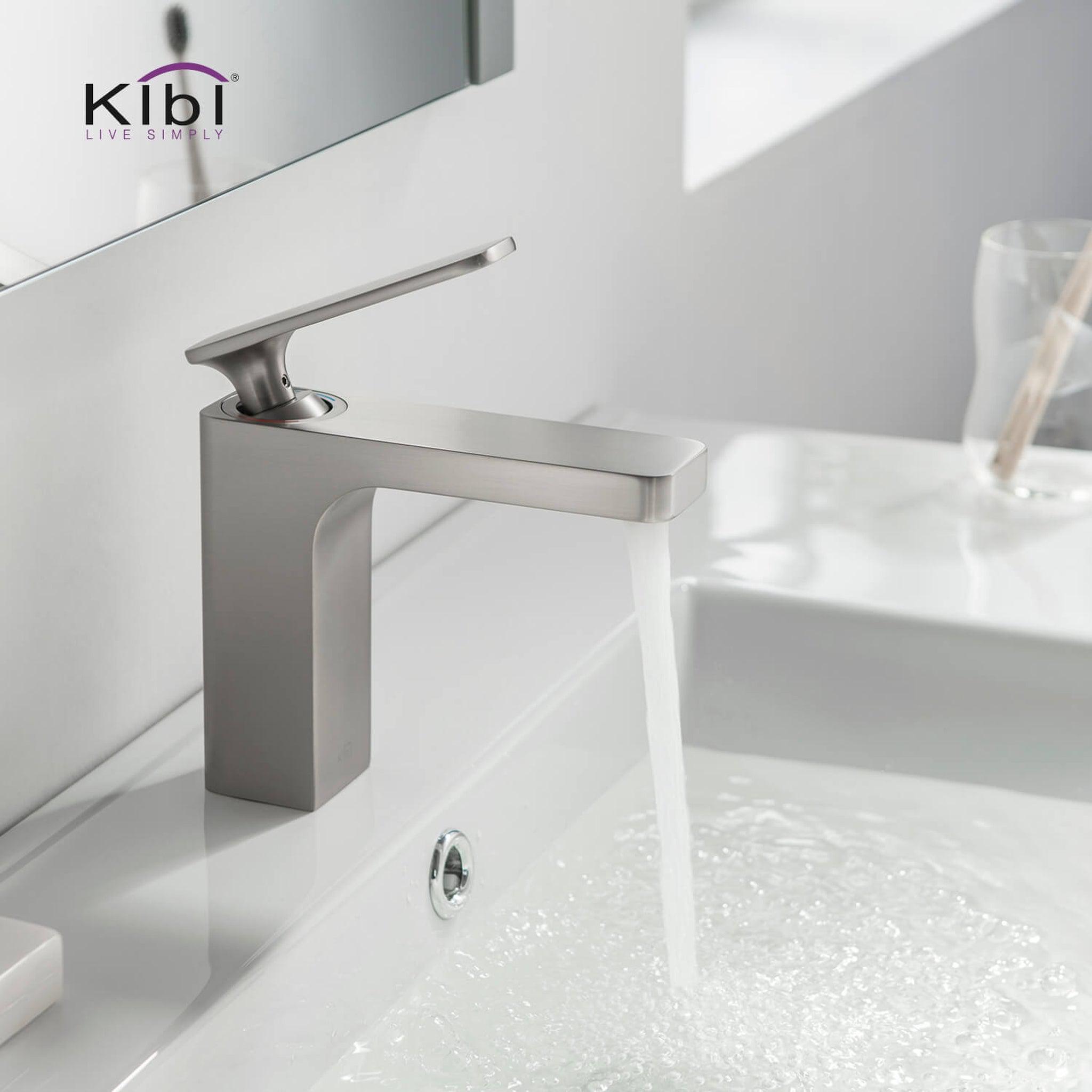 KIBI, KIBI Infinity Single Handle Brushed Nickel Solid Brass Bathroom Vanity Sink Faucet