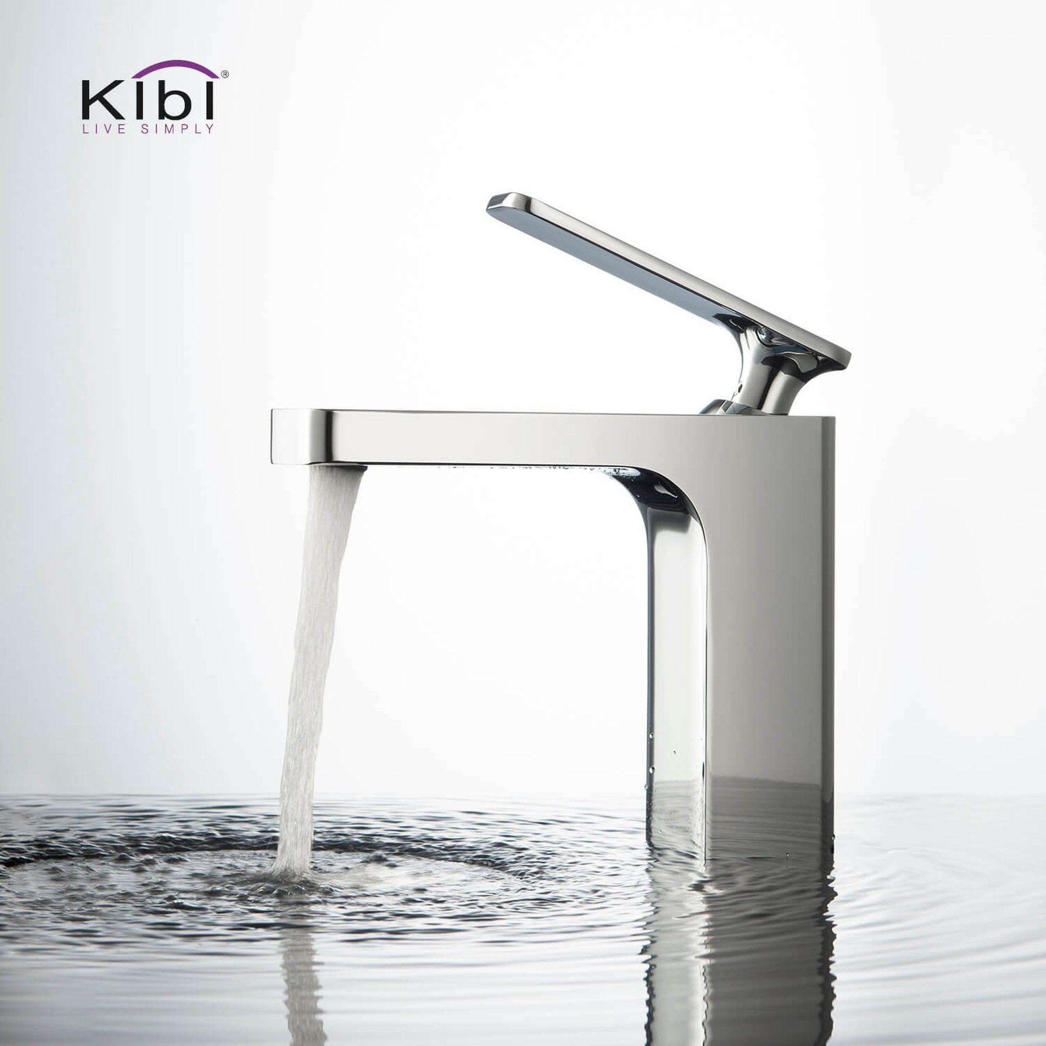 KIBI, KIBI Infinity Single Handle Chrome Solid Brass Bathroom Vanity Sink Faucet With Pop-Up Drain Stopper Small Cover With Overflow