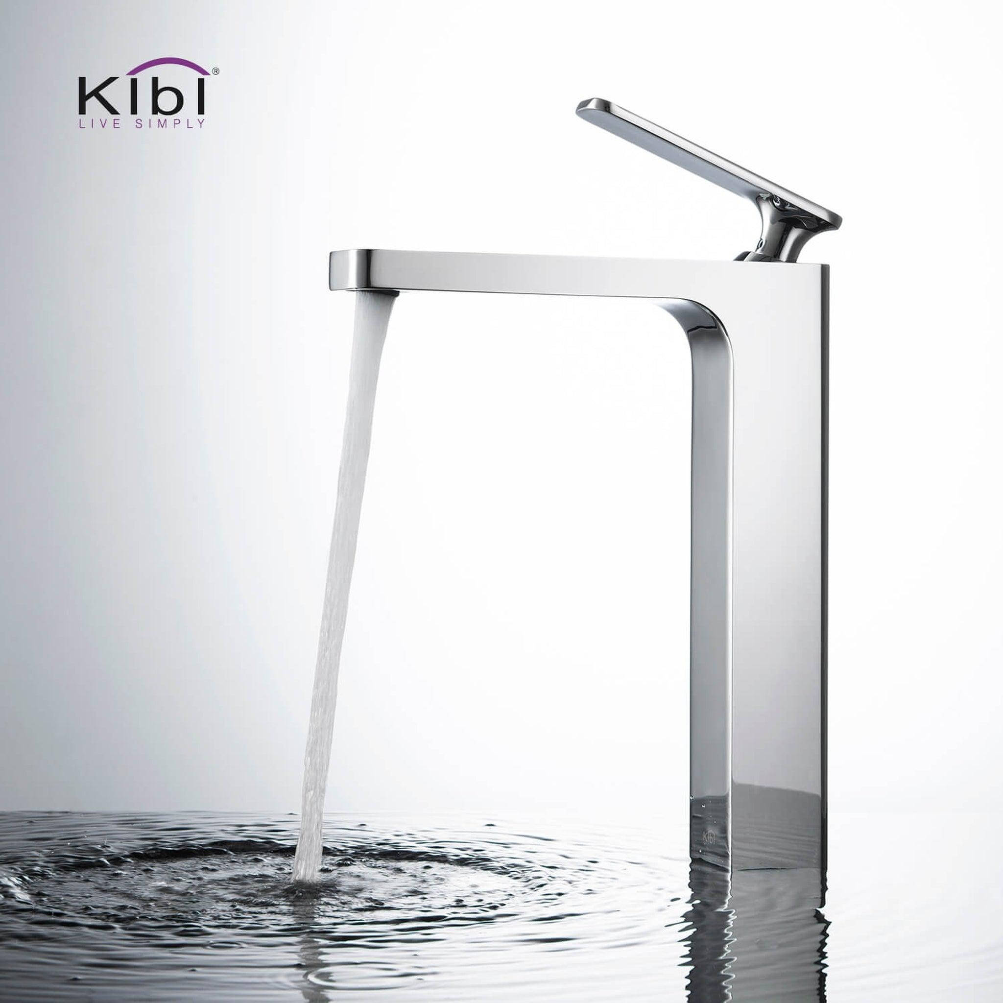 KIBI, KIBI Infinity Single Handle Chrome Solid Brass Bathroom Vanity Vessel Sink Faucet With Pop-Up Drain Stopper Small Cover Without Overflow