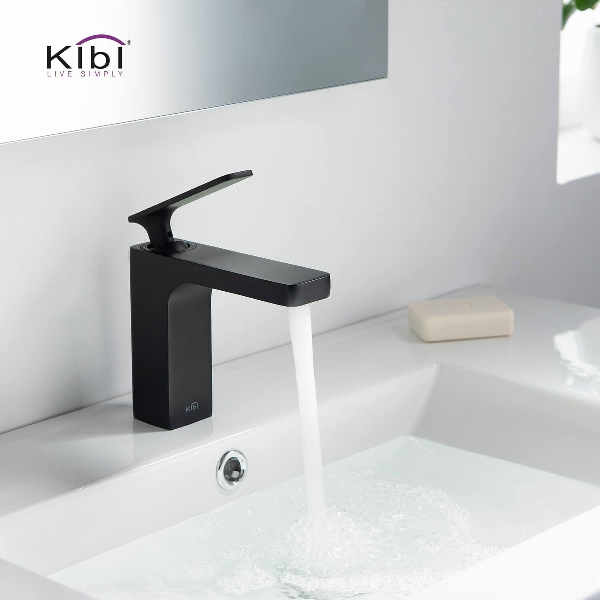 KIBI, KIBI Infinity Single Handle Matte Black Solid Brass Bathroom Vanity Sink Faucet