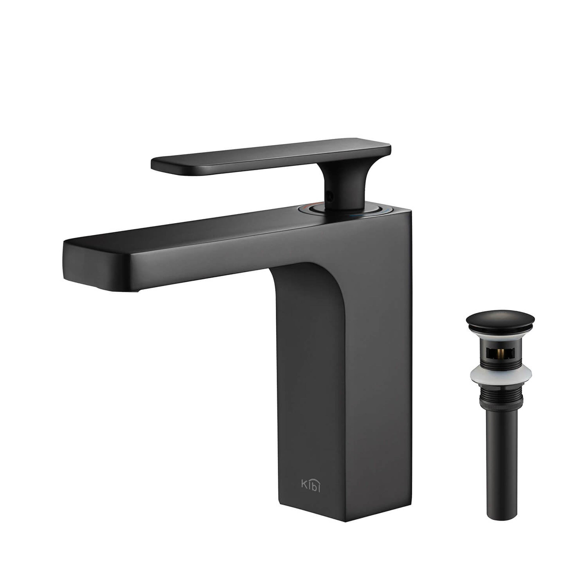 KIBI, KIBI Infinity Single Handle Matte Black Solid Brass Bathroom Vanity Sink Faucet With Pop-Up Drain Stopper Small Cover With Overflow