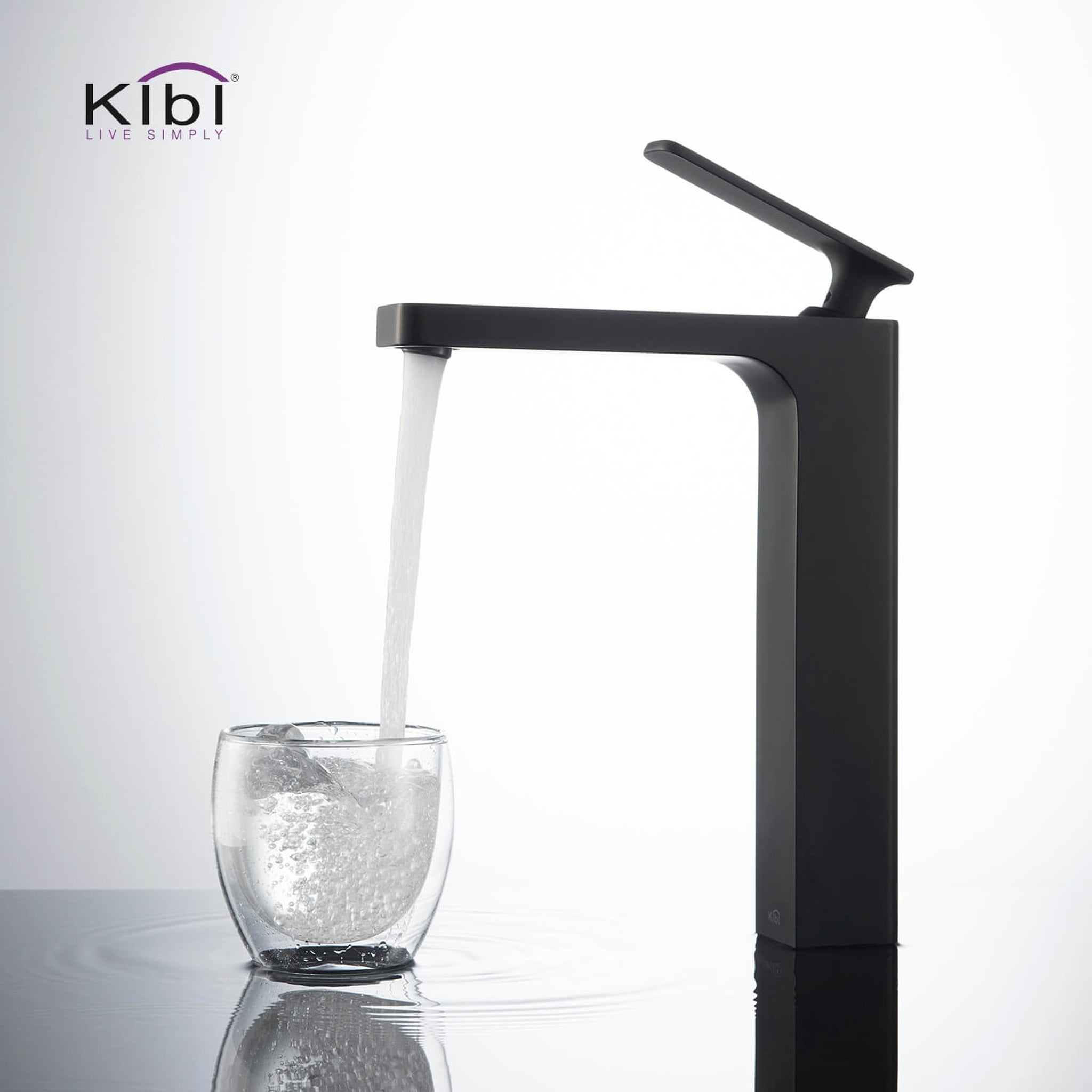 KIBI, KIBI Infinity Single Handle Matte Black Solid Brass Bathroom Vanity Vessel Sink Faucet With Pop-Up Drain Stopper Small Cover Without Overflow