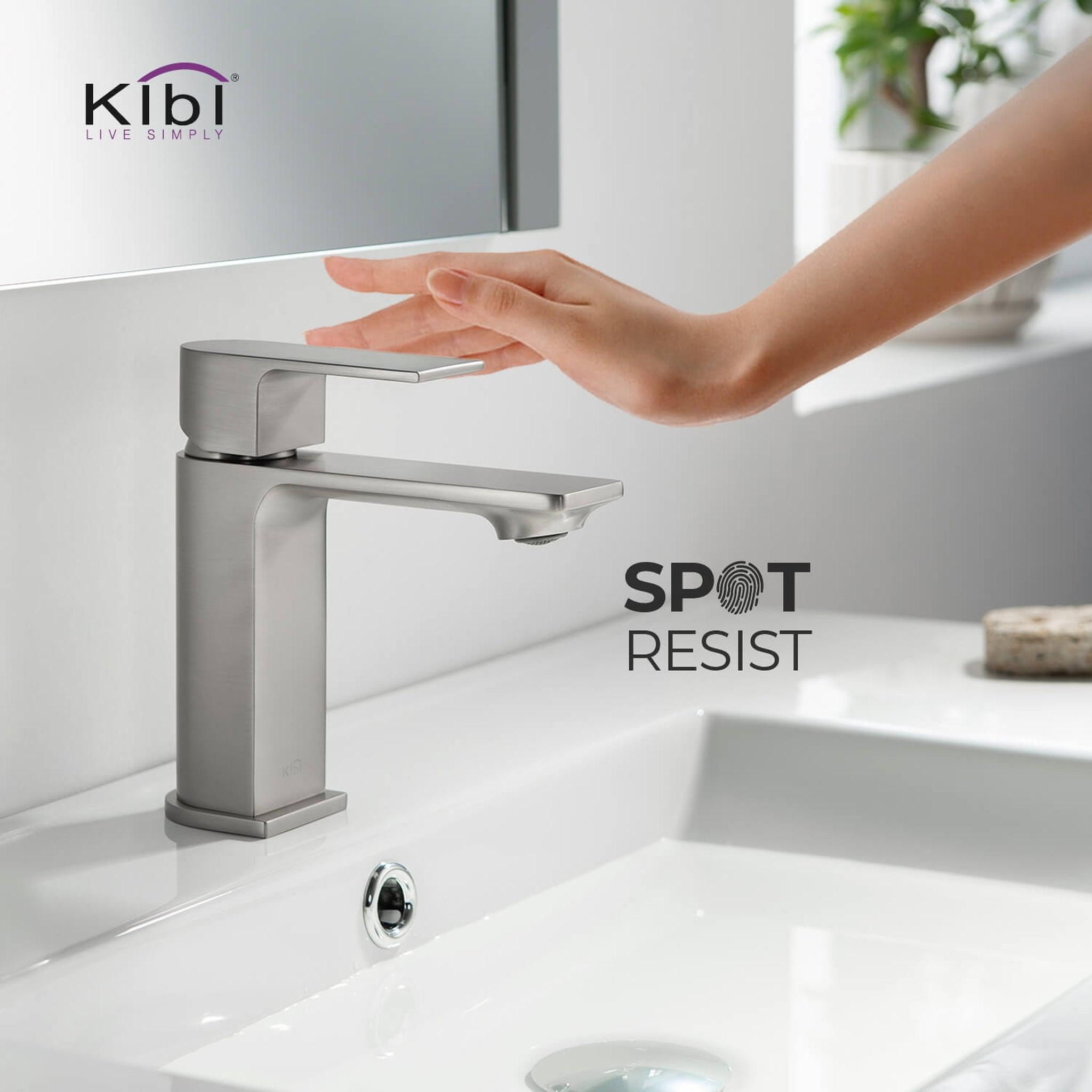 KIBI, KIBI Mirage Single Handle Brushed Nickel Solid Brass Bathroom Vanity Sink Faucet