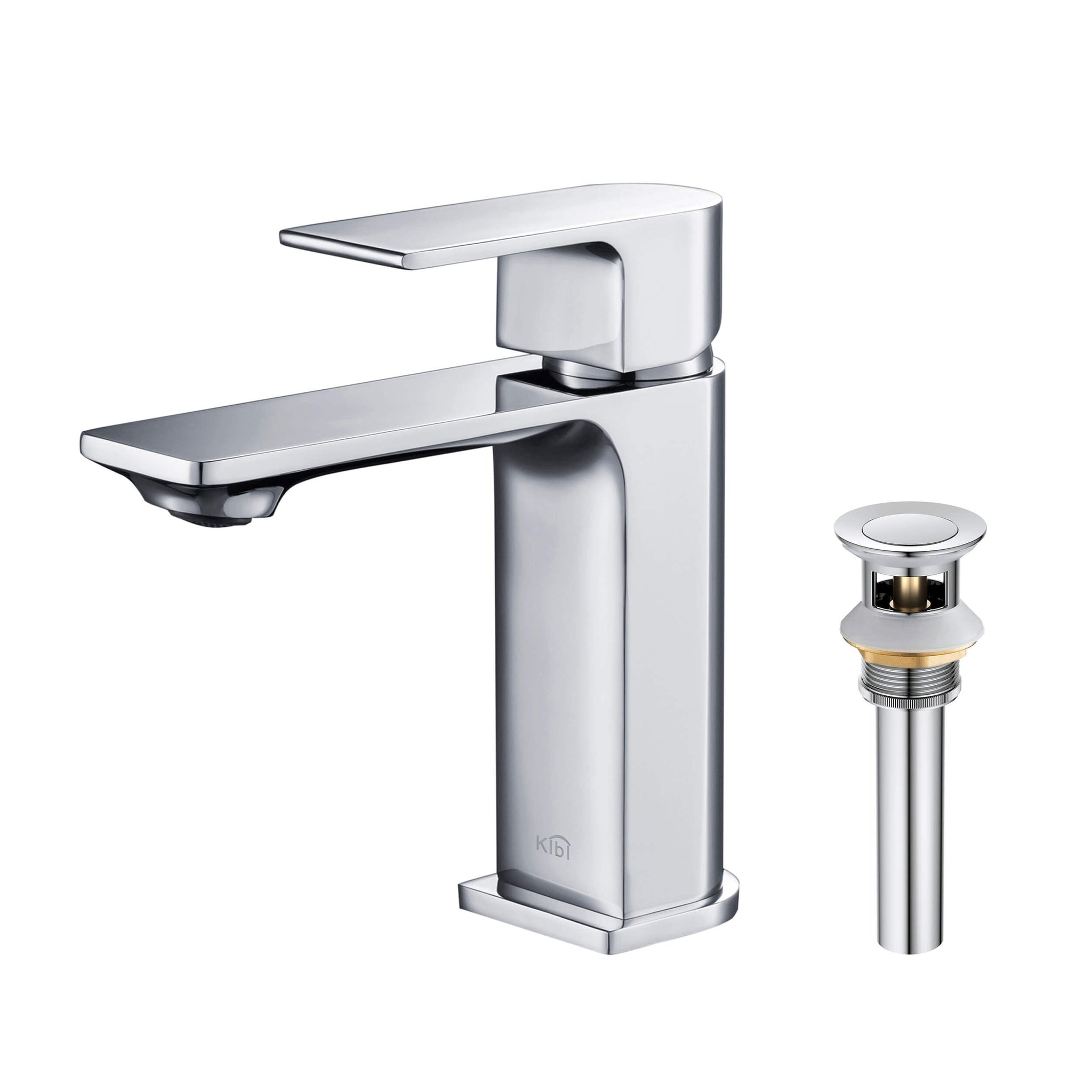 KIBI, KIBI Mirage Single Handle Chrome Solid Brass Bathroom Vanity Sink Faucet With Pop-Up Drain Stopper Small Cover With Overflow