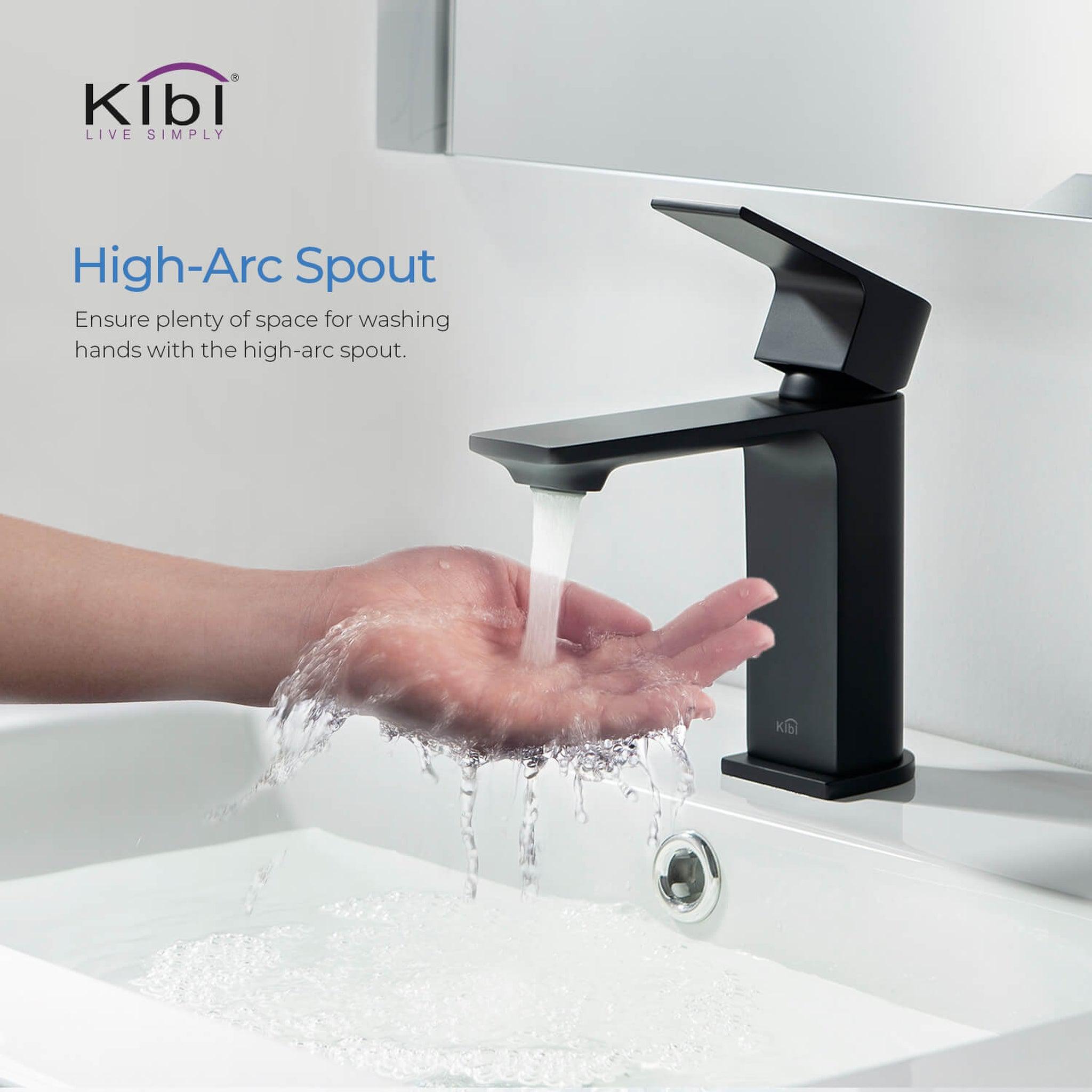 KIBI, KIBI Mirage Single Handle Matte Black Solid Brass Bathroom Vanity Sink Faucet